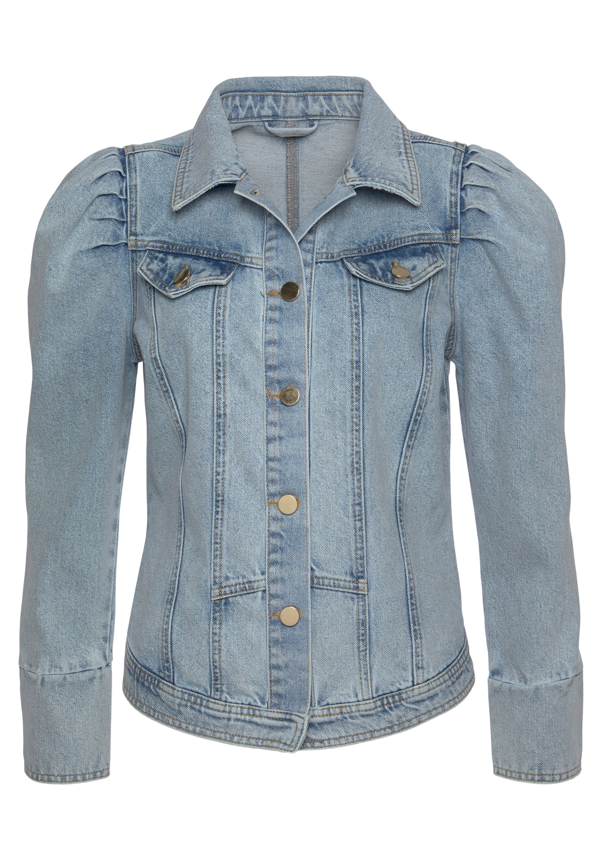 Vivance by Lascana Jeansjacke mit Puffärmeln und goldfarbenen Knöpfen Übergangsjacke, Sommerjacke aus Denim – Bild 2 von 5