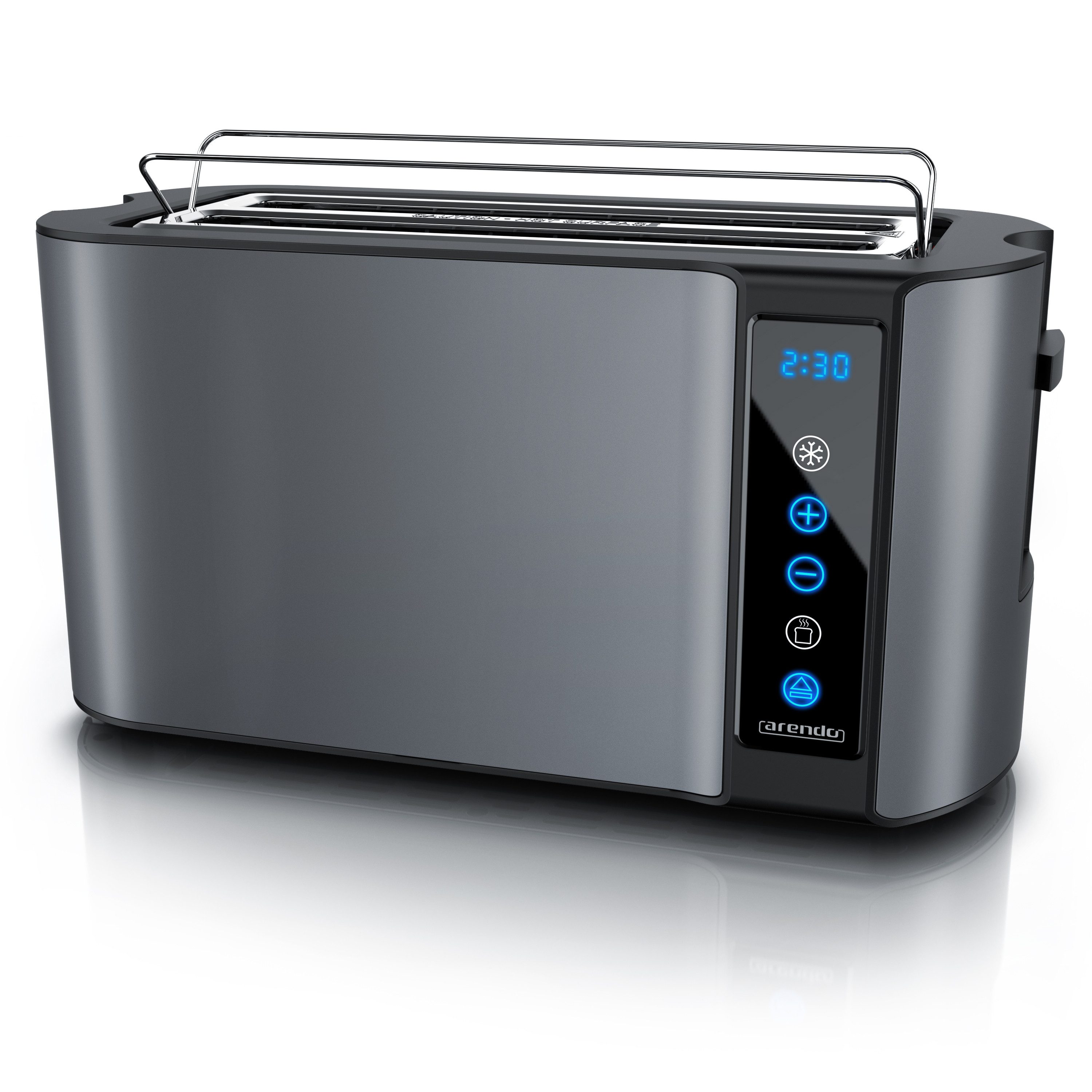 Arendo Toaster Wärmeisoliertes Doppelwandgehäuse, Display mit Restzeitanzeige, 2 lange Schlitze, für 4 Scheiben, 1500 W, Touchpanel, Brötchenaufsatz, 7 Bräunungsgrade, Brotscheibenzentrierung