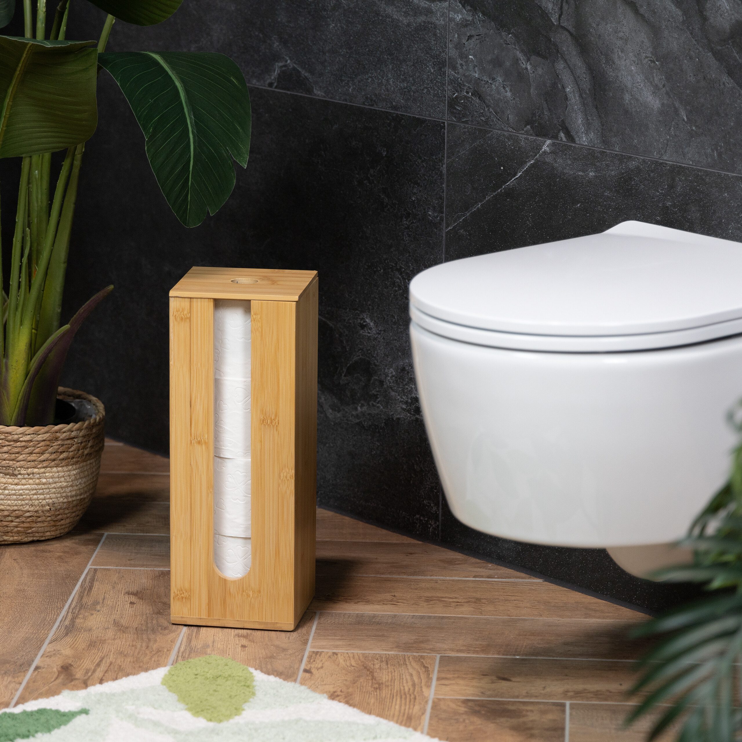 relaxdays Toiletten-Ersatzrollenhalter Toilettenpapier Aufbewahrung Bambus günstig online kaufen