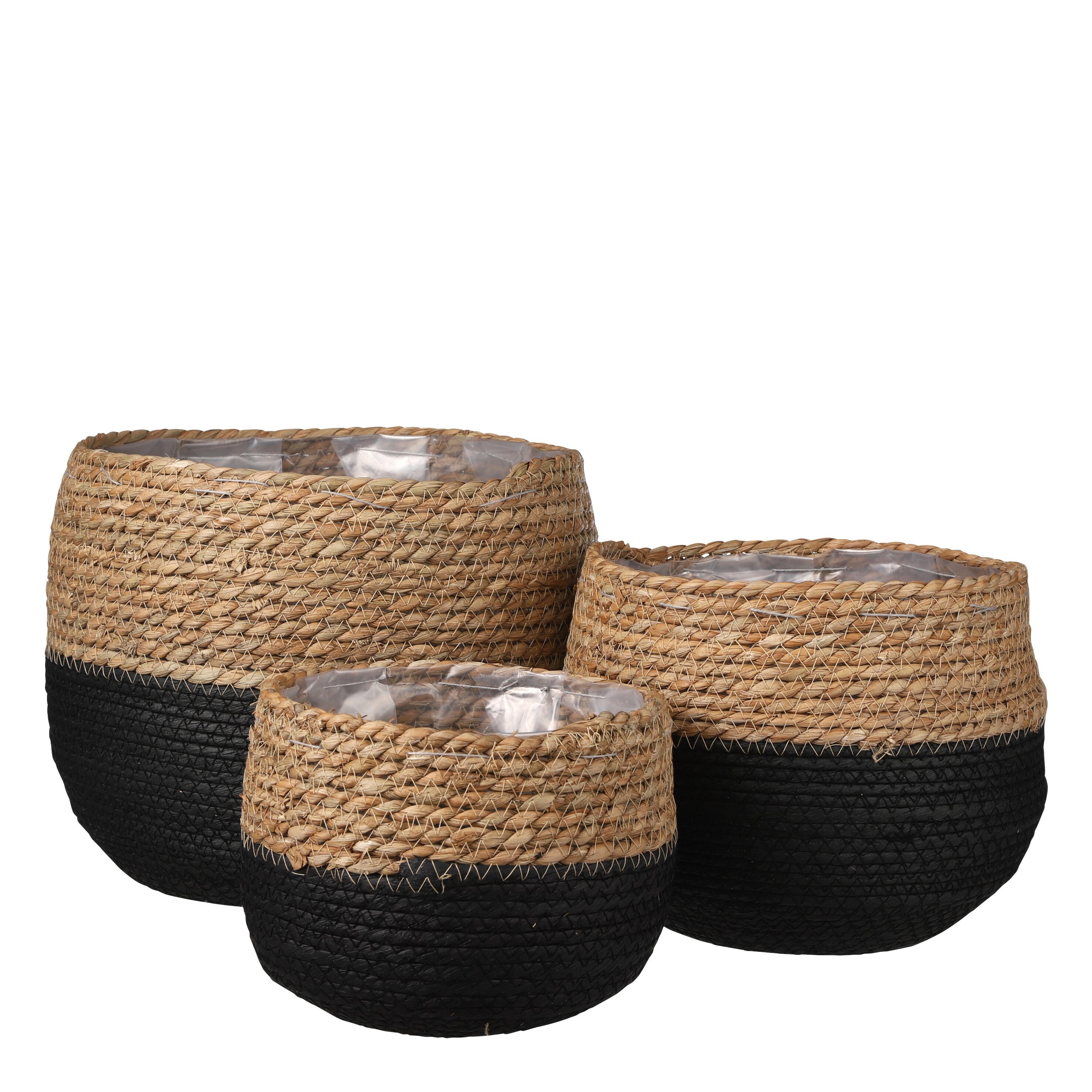 Mica Decorations Blumentopf Mica Decorations Jorck Korb rund schwarz Satz von 3 - h24xd26cm