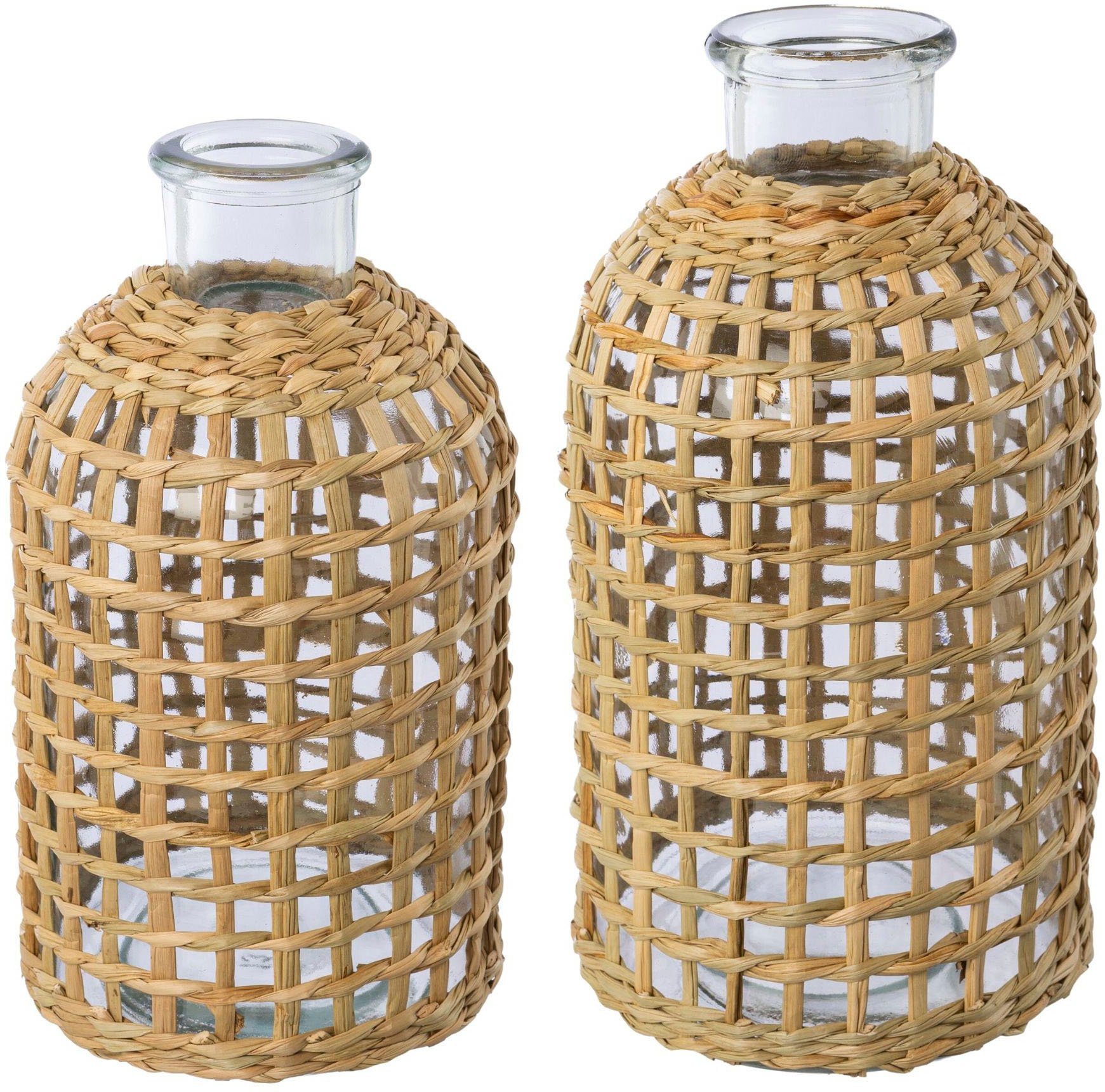 Creativ home Tischvase Vase aus Glas (Set, 2 St), mit Mesh-Überzug