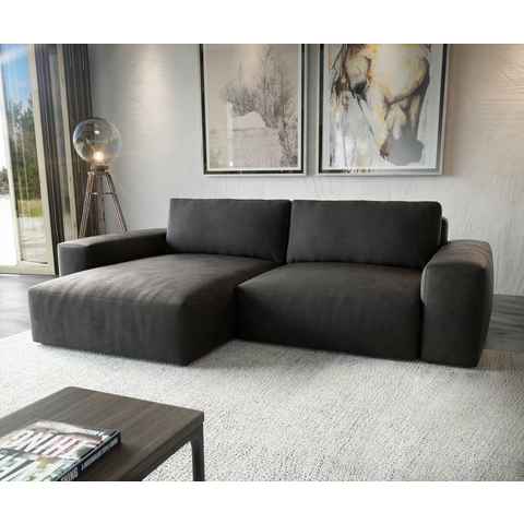 DELIFE Ecksofa Lanzo, XL Lederimitat Vintage Anthrazit 270x180 cm Recamiere variabel