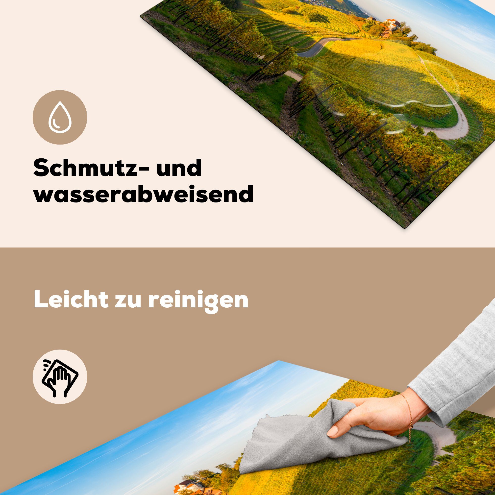 Vinyl, cm, MuchoWow tlg), über in 81x52 Schutz Hügel die die Induktionskochfeld Herdblende-/Abdeckplatte küche, Deutschland, (1 Ceranfeldabdeckung Blick für