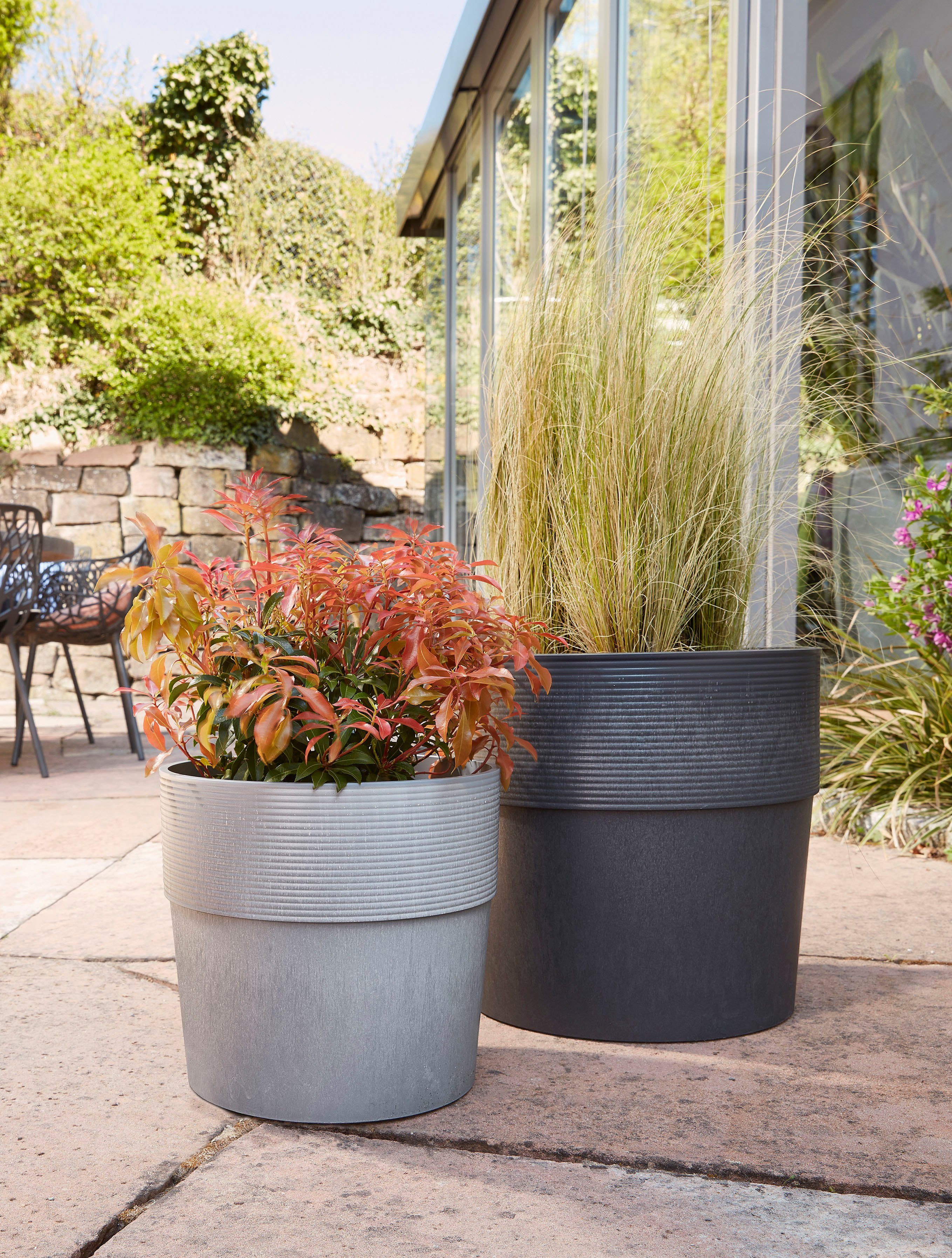Scheurich CARBON 40/266 GROOVE+ flower pot, frost-resistant, UV-resistant, recyclable, ØxH: 39x35 cm