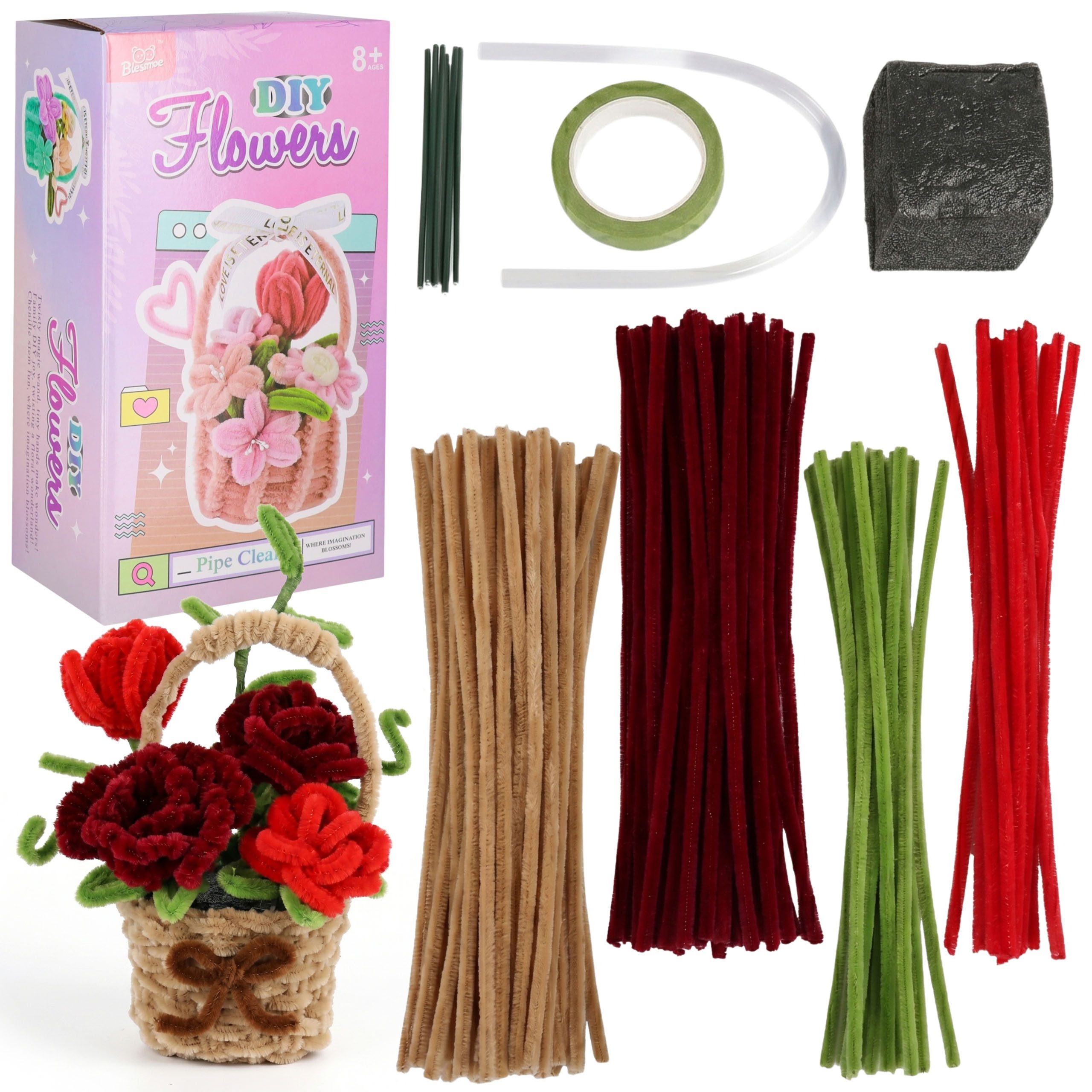 Sarcia.eu Basteldraht Pfeifenreiniger/Chenilledraht Blumen-DIY-Set für Mädchen ab 8