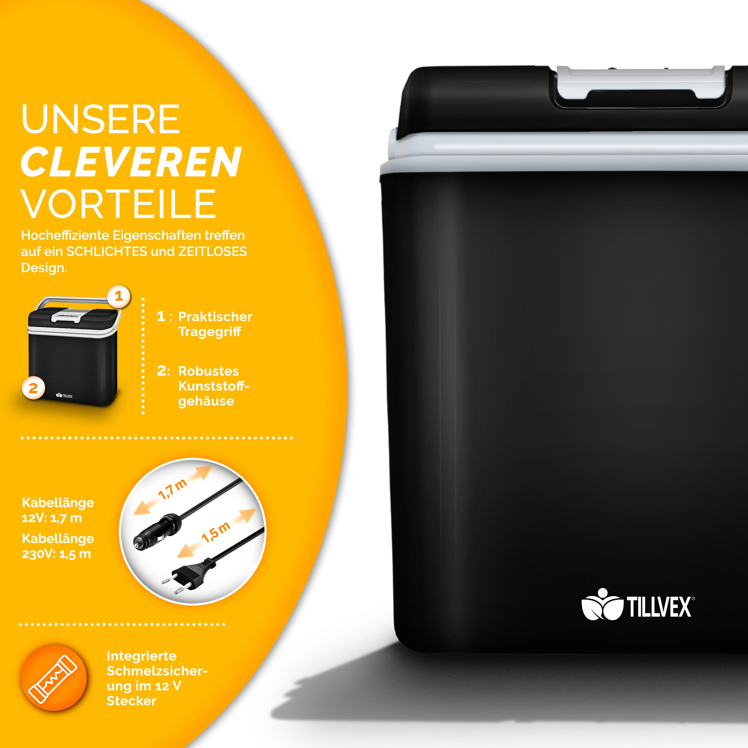 tillvex Kühlbox elektrisch 24L Mini-Kühlschrank 230 V und 12 V für KFZ Auto Camping