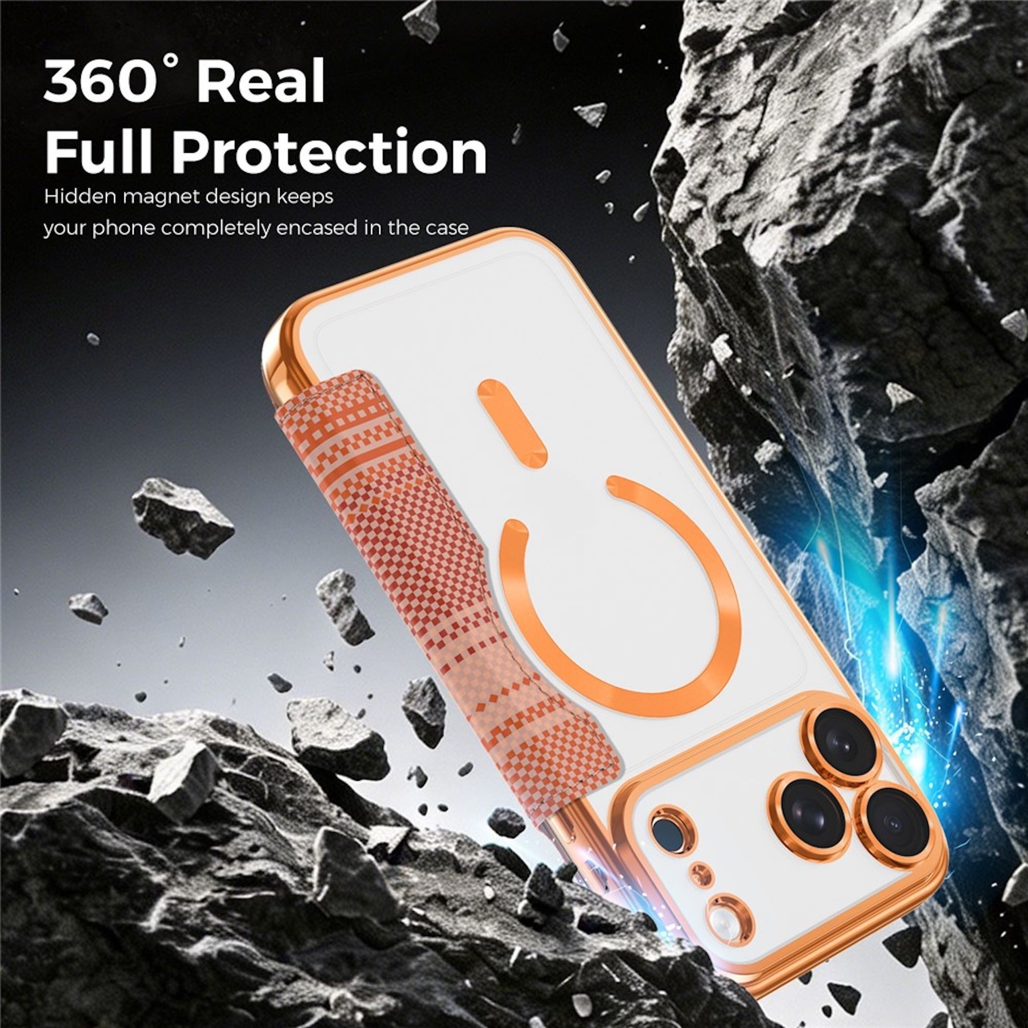Wigento Handyhülle MagSafe für Apple iPhone 17 Pro Max Kunstleder RFID Design Orange 6,9 Zoll, MagSafe, RFID Schutz, Standfunktion – Bild 5 von 5