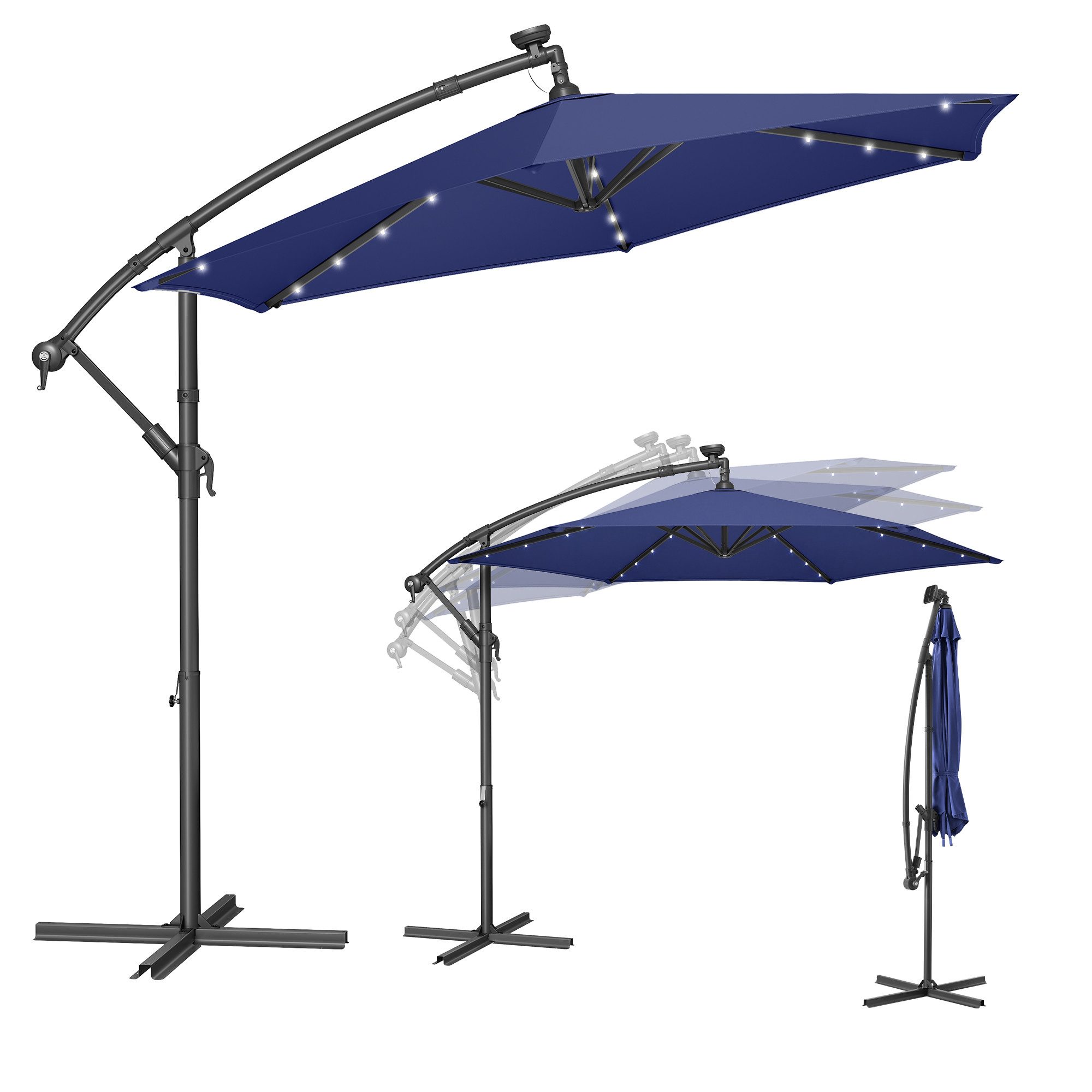 SONGMICS Sonnenschirm, Ø 300 cm,LED-Solar-Beleuchtung,UPF 50+,mit Ständer