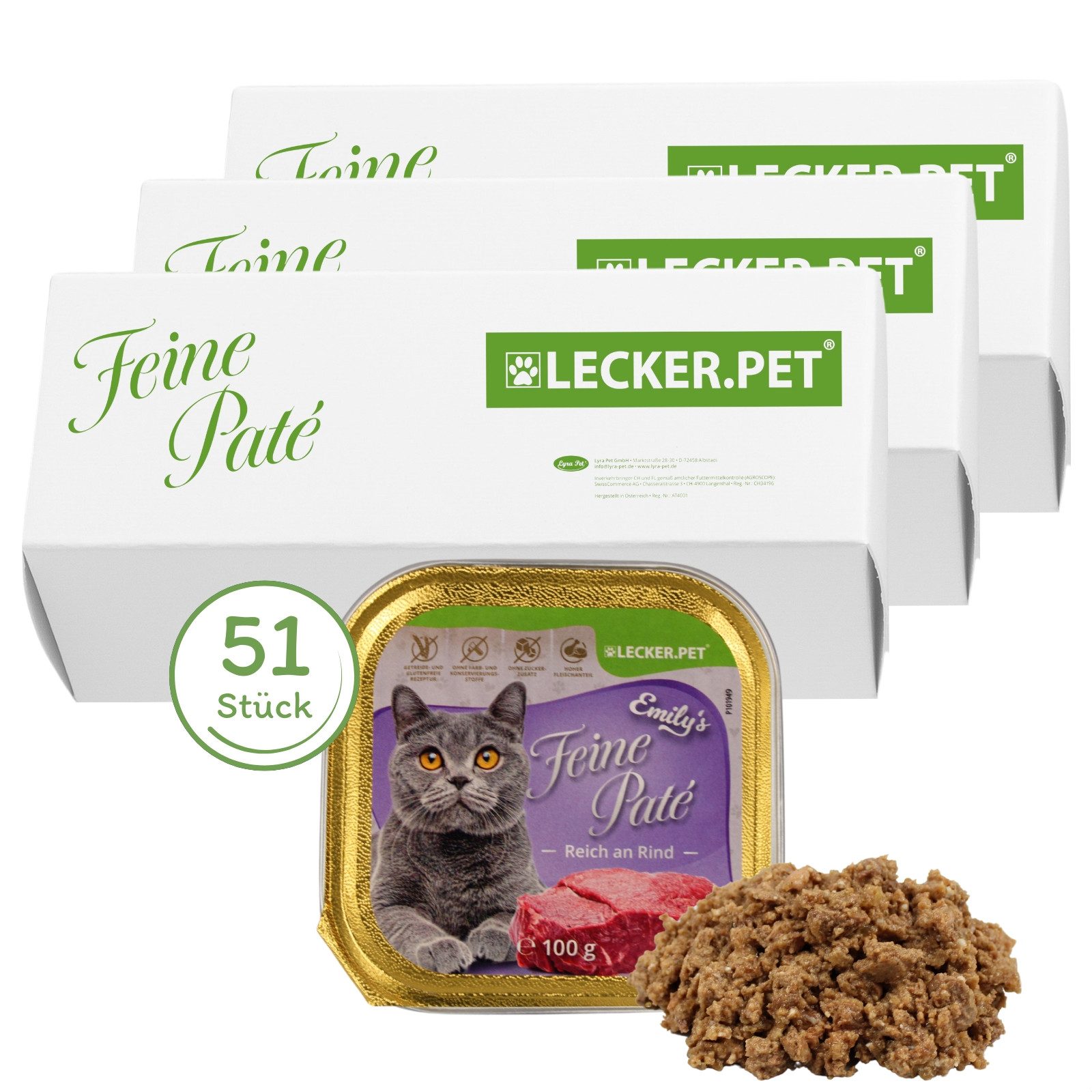 Lecker.Pet 51 x 100 g Lecker.Pet® Emily's Feine Paté Reich an Rind Nassfutter Rind, 51St.