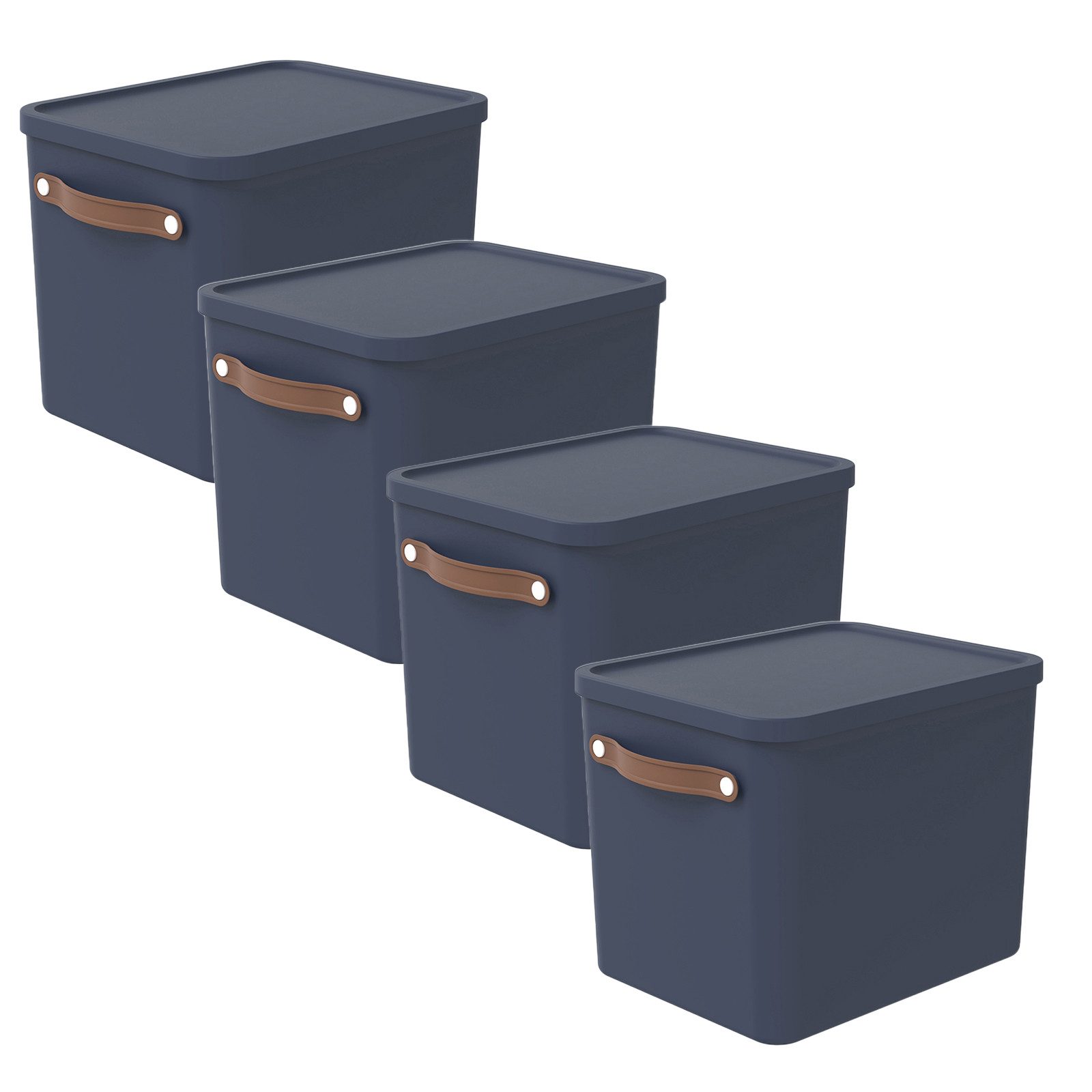 ROTHO Aufbewahrungsbox MALOJA Ordnungsboxen 4er-Set 27l mit Griffen stapelbar (Aufbewahrungsset, 4er-Set)