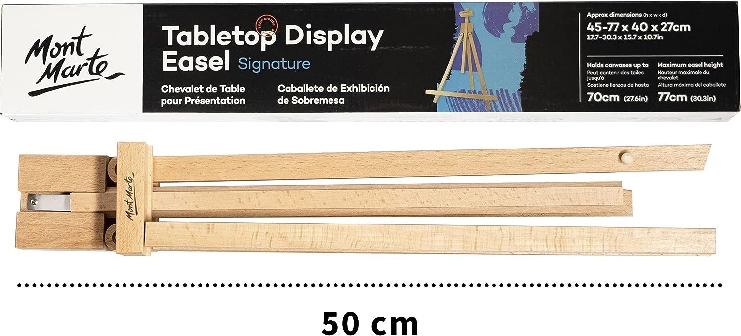 Mont Marte Tischstaffelei aus massivem Buchenholz – Klappbare Staffelei für Tisch & Präsentation, Ideal für Leinwände bis 70 cm, max. Höhe 77 cm