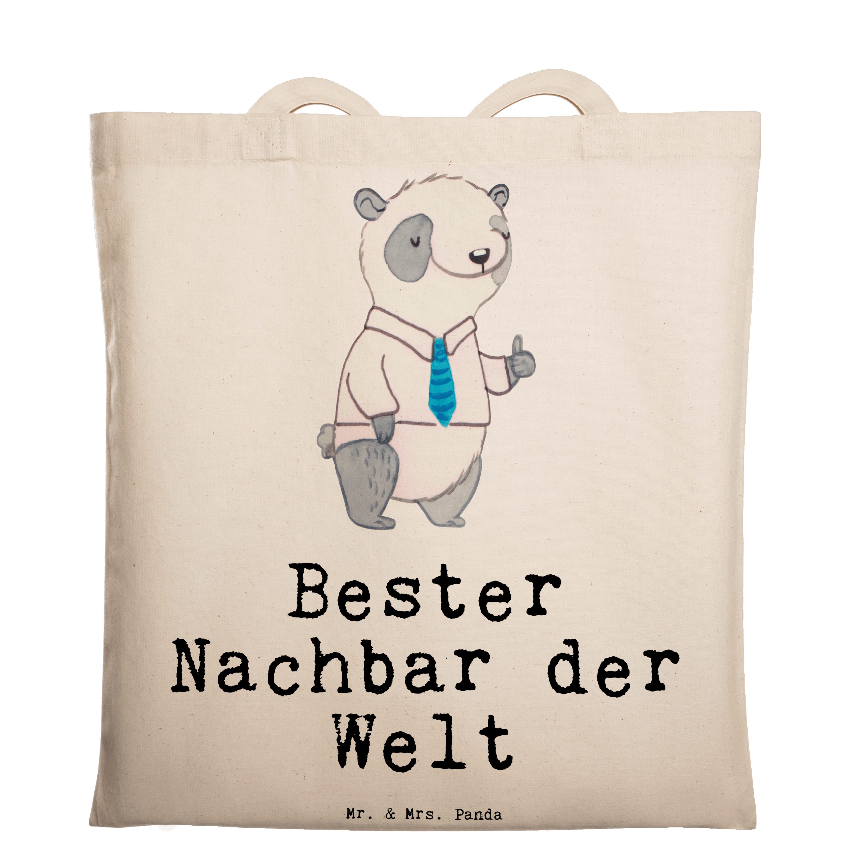 Mr. & Mrs. Panda Tragetasche Panda Bester Nachbar der Welt - Transparent - Geschenk, Einkaufstasch (1-tlg)