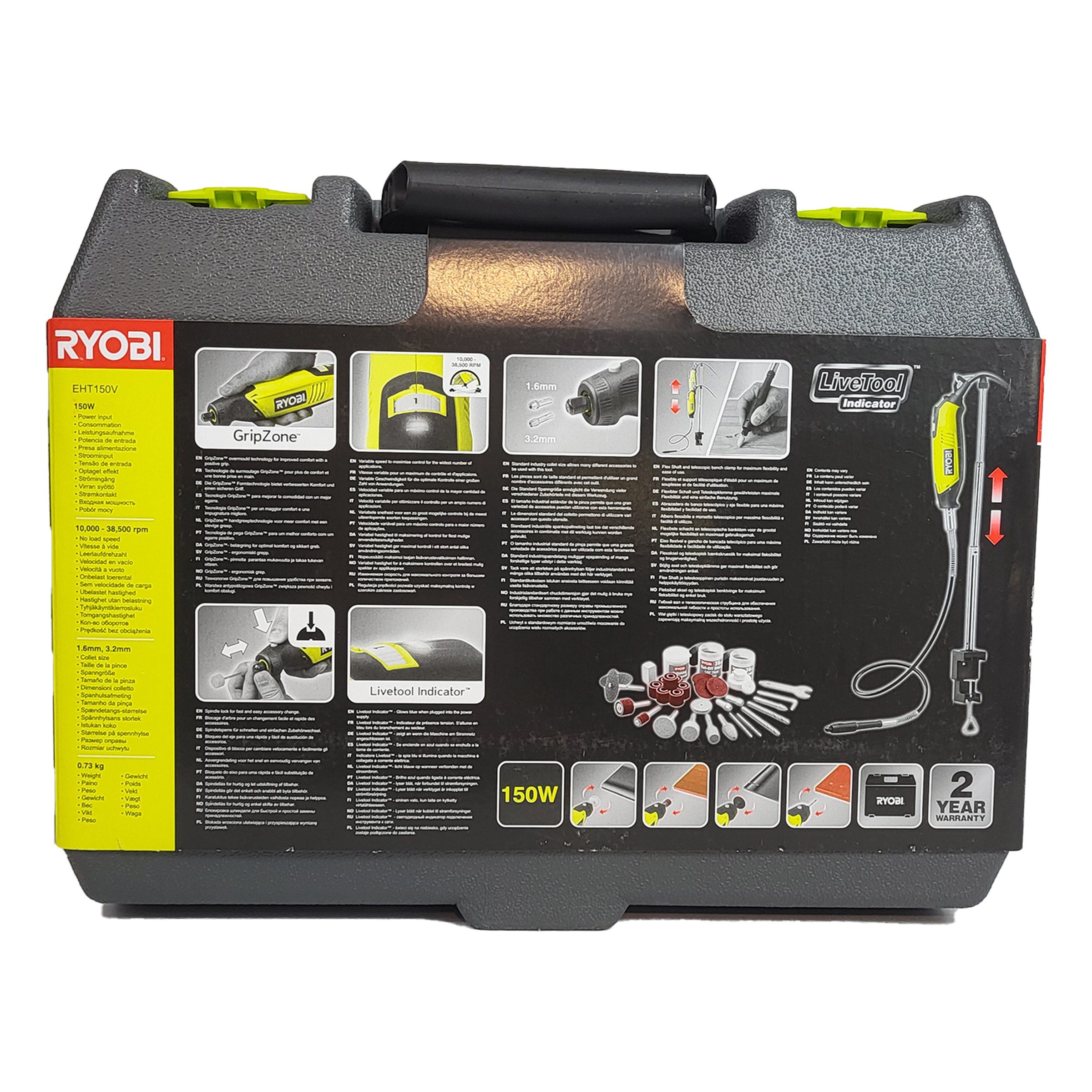 RYOBI Montagewerkzeug Ryobi EHT150V Geradschleifer 150 W mit 115-teiligem Zubehörset, (1-tlg)