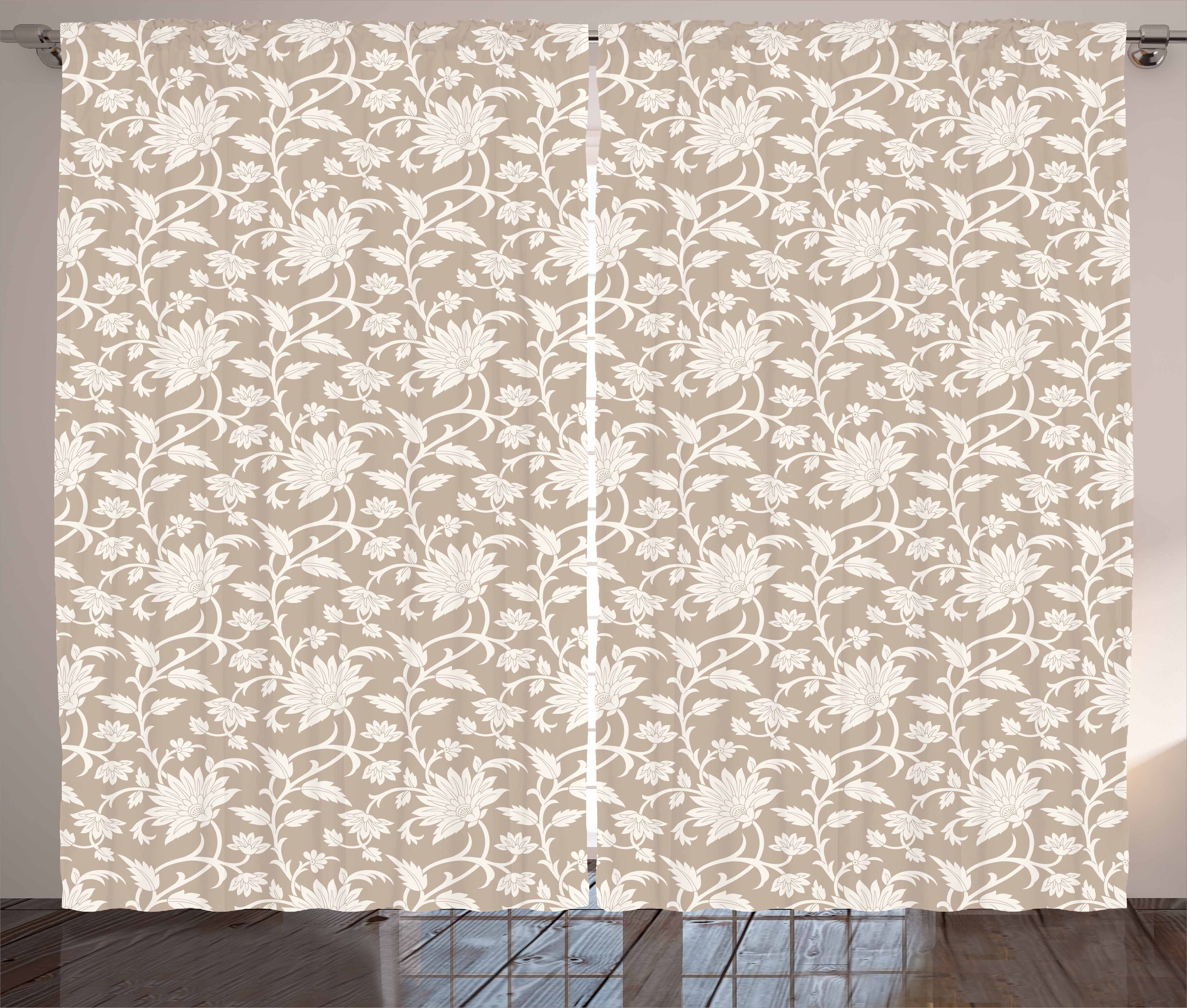 Gardine Schlafzimmer Kräuselband Vorhang mit Schlaufen und Haken, Abakuhaus, Blumen Abstraktes Muster Blätter