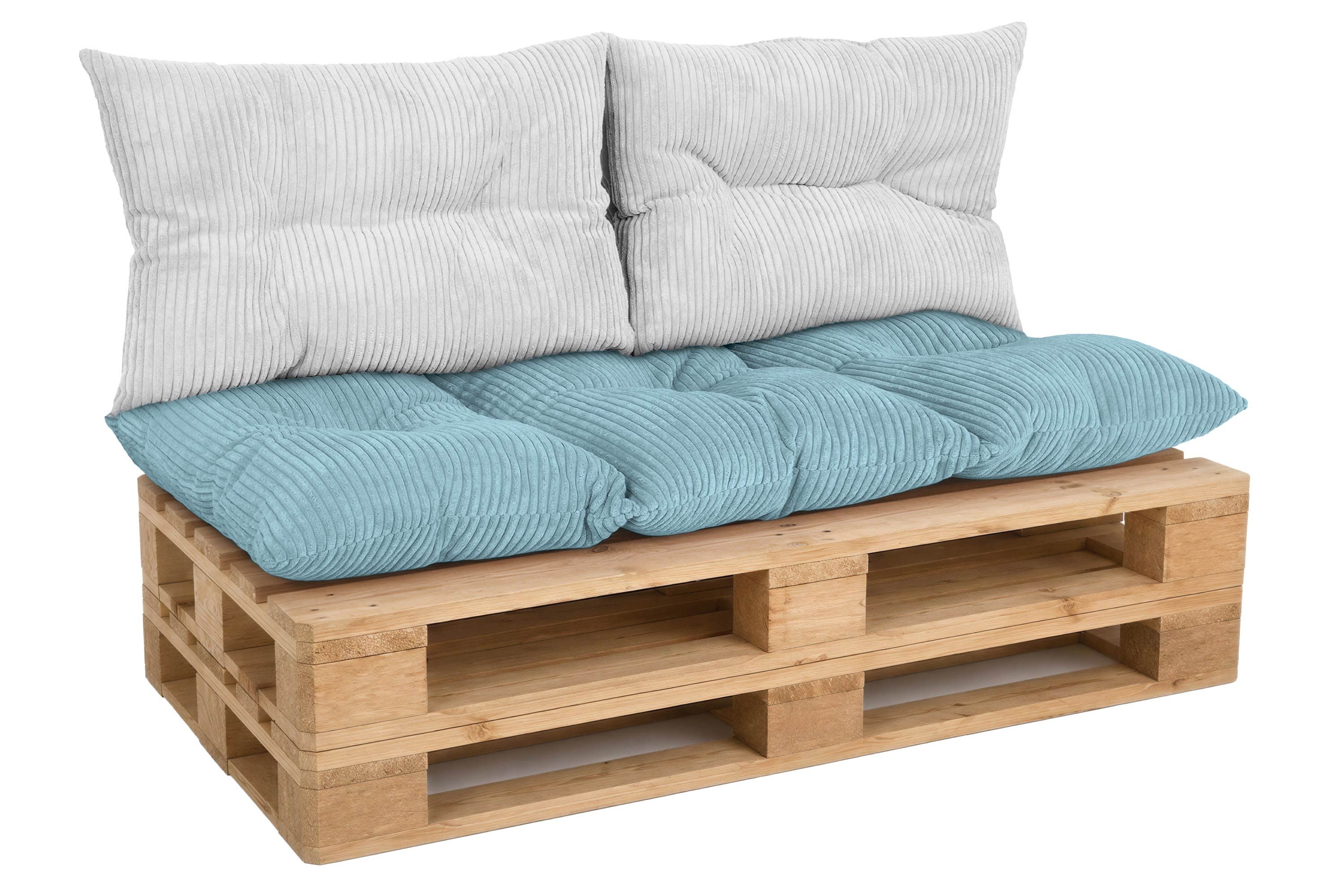 Amilian Palettenkissen Set 3-teilig Palettenauflagen für Europaletten, Balkon, Terrasse, Sitzkissen 120x60 cm + 2x Kissen 40x60 cm