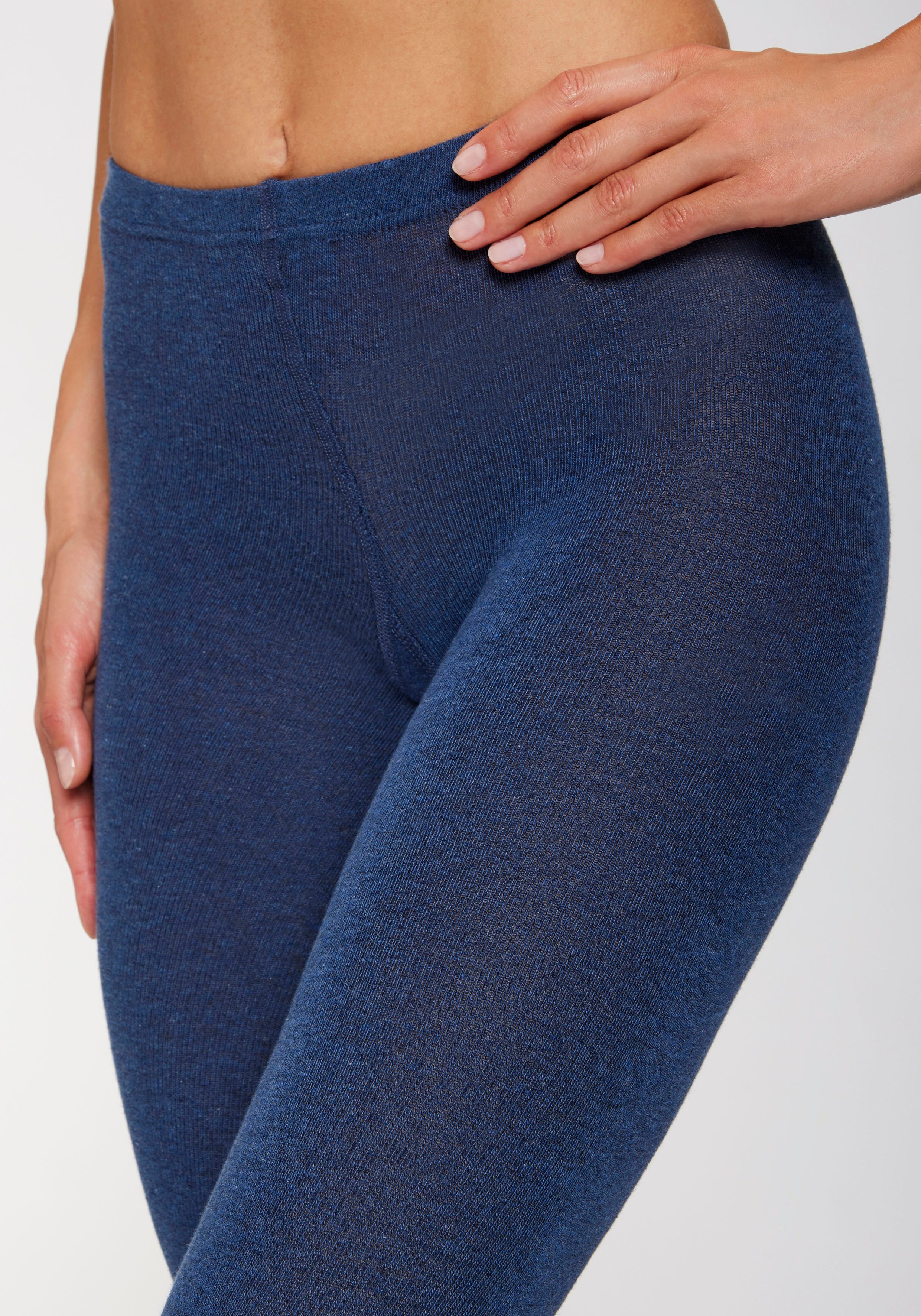 Lavana Strickstrumpfleggings Baumwoll Strumpfhose ohne Fuß, Uni Farben Thermosan, fein gestrickt, weich und elastisch