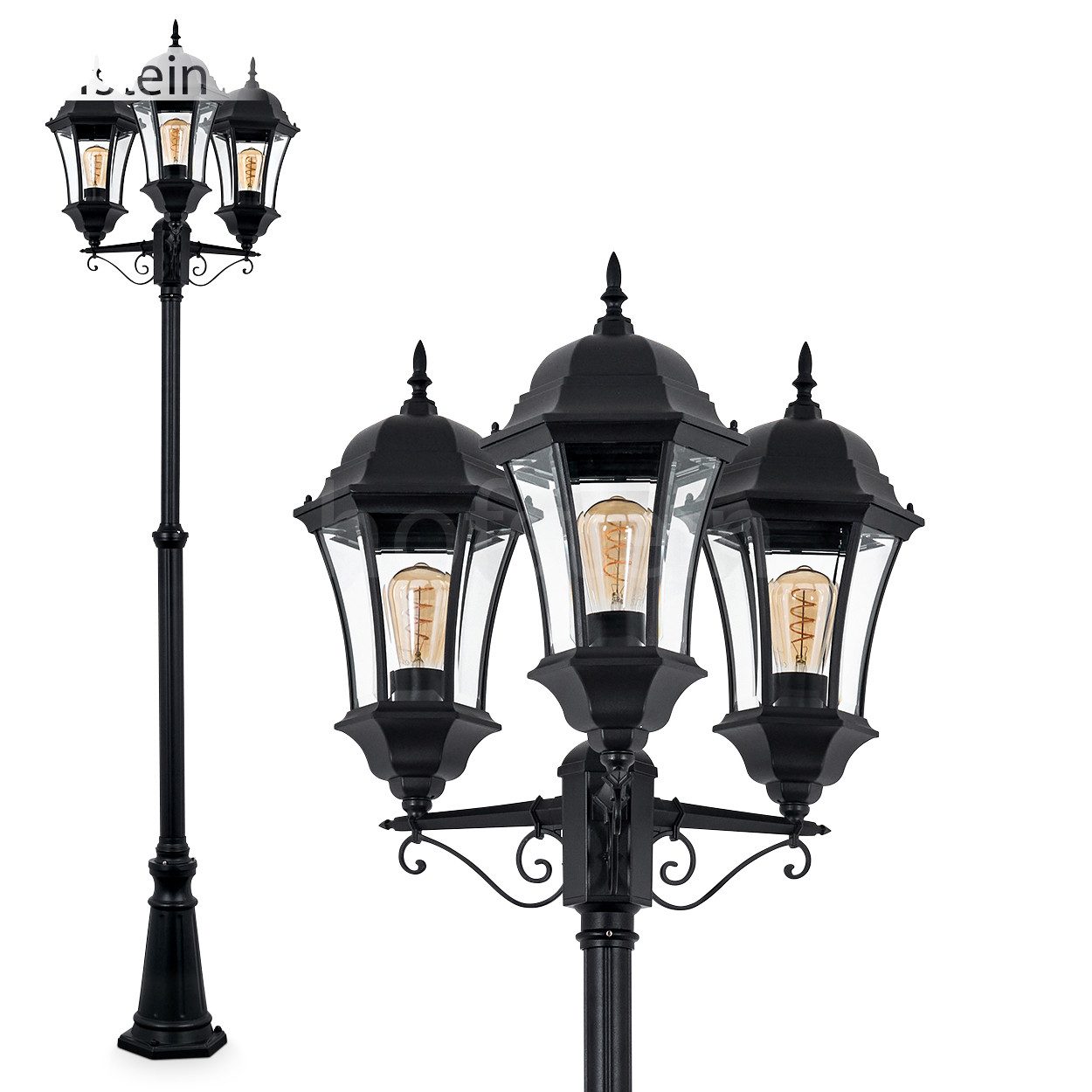 hofstein Pollerleuchte Wegeleuchte aus Metall/Glas in Schwarz/Klar, ohne Leuchtmittel, Kandelaber, max. 250 cm, Landhaus IP44, 3 x E27, ohne Leuchtmittel