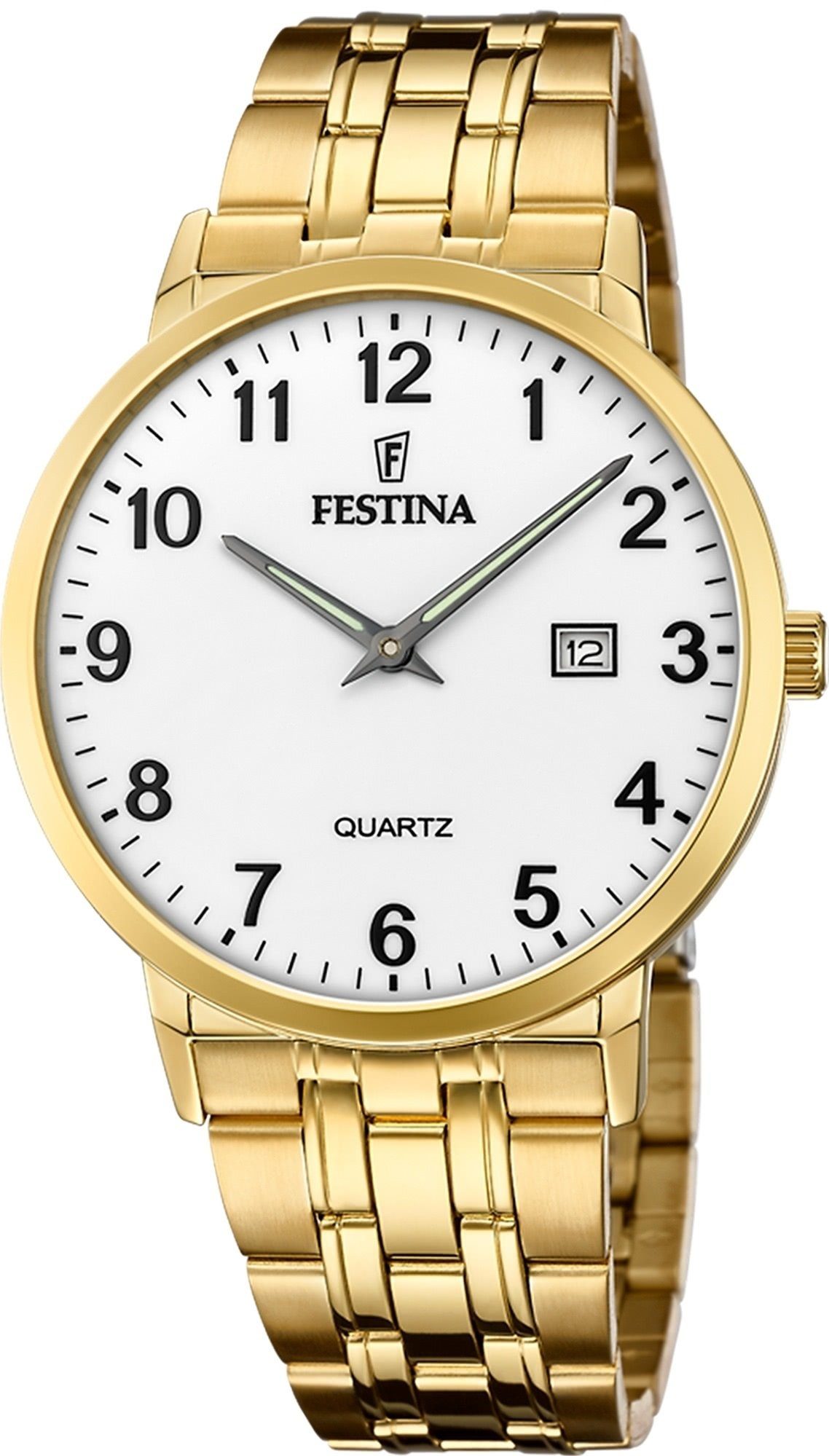 Festina Quarzuhr Festina Elegant Herren Uhr F20513/1, (Analoguhr), Herren Armbanduhr rund, Edelstahlarmband gold, Elegant