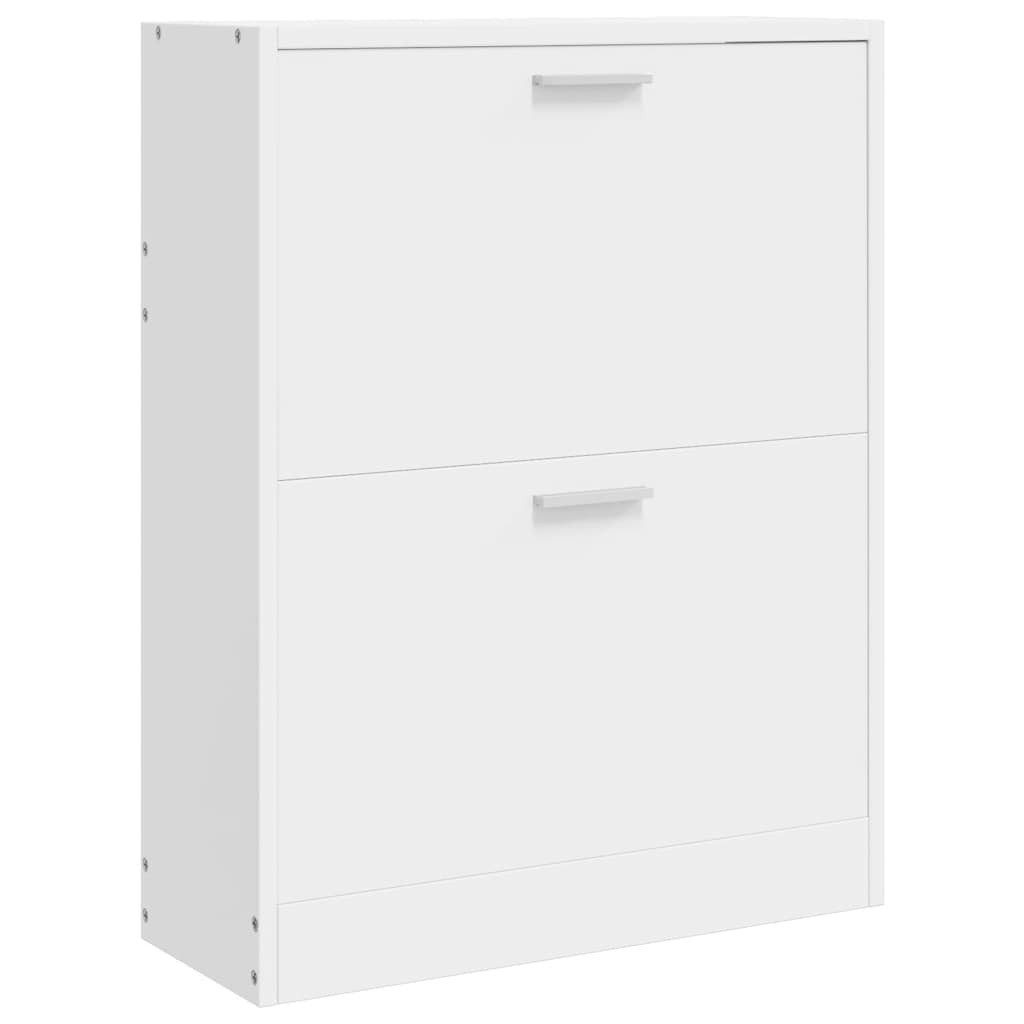 furnicato Schuhregal Schuhschrank Weiß 63,5 x 24 x 81 cm aus Massivholz mit 2 Fächern, 1-tlg., Schuhregal mit Trennplatten, Wandhalterung und Platz für 12 Paare