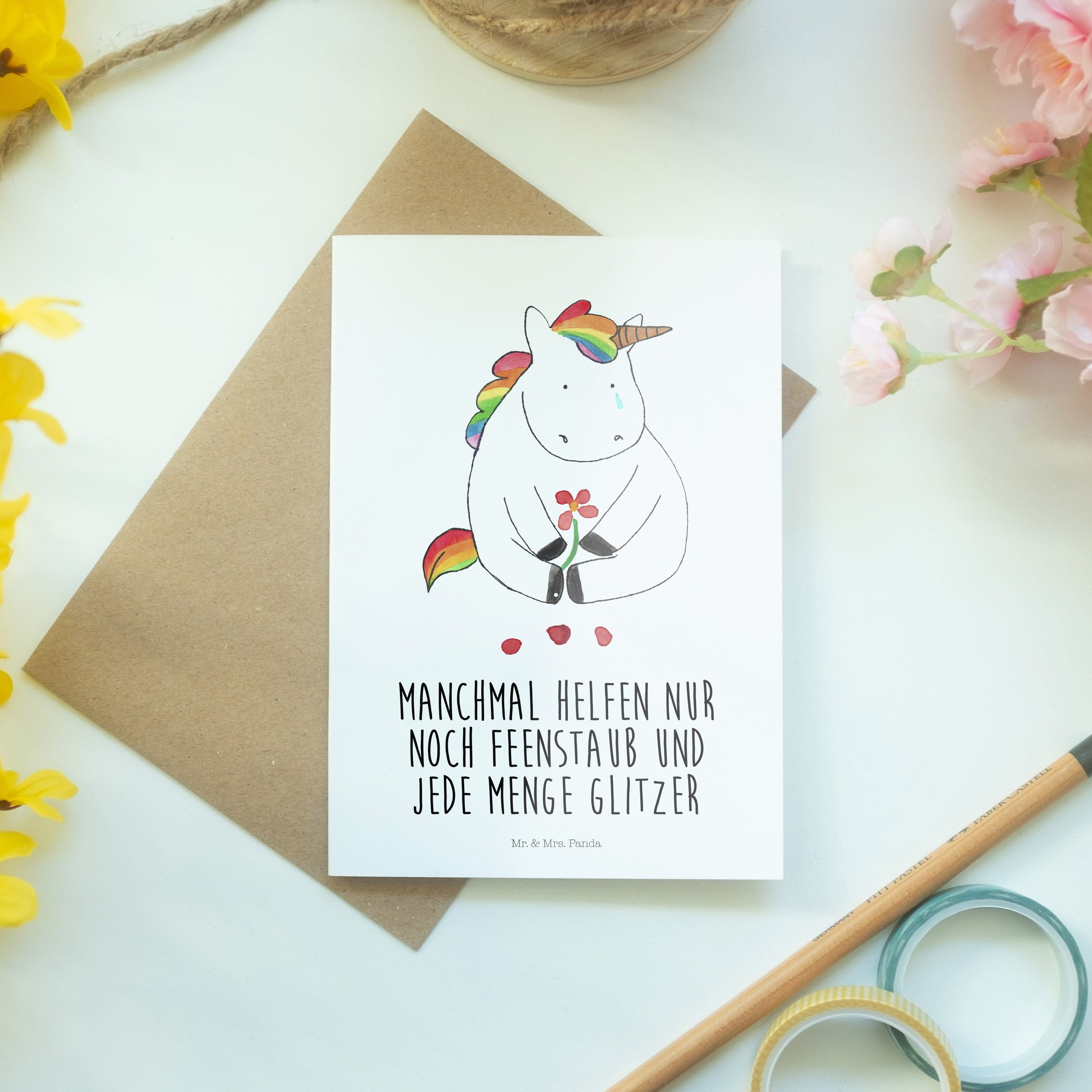 Einladungskarte, Traurig Glückwunsc Grußkarte Geschenk, - Mrs. Karte, Mr. - Einhorn & Weiß Panda