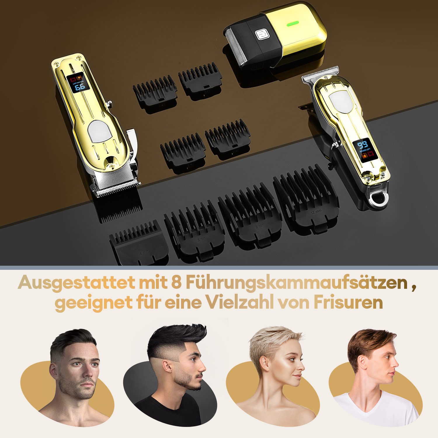 CkeyiN Pro Haar- und Bartschneider Haarschneidemaschine 3-in-1 Haarschneide set Elektrorasierer, Professionelle und Trimmer- Haarschneider Set für Herren, Kabelloses Friseur Haarschneidemaschine Profi mit LED-Display