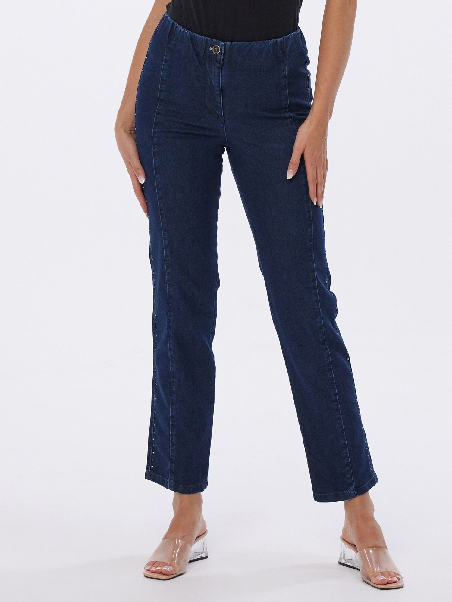 Georg Stiels Straight-Jeans Ankle-Jeans figurumspielend mit Strassgalon