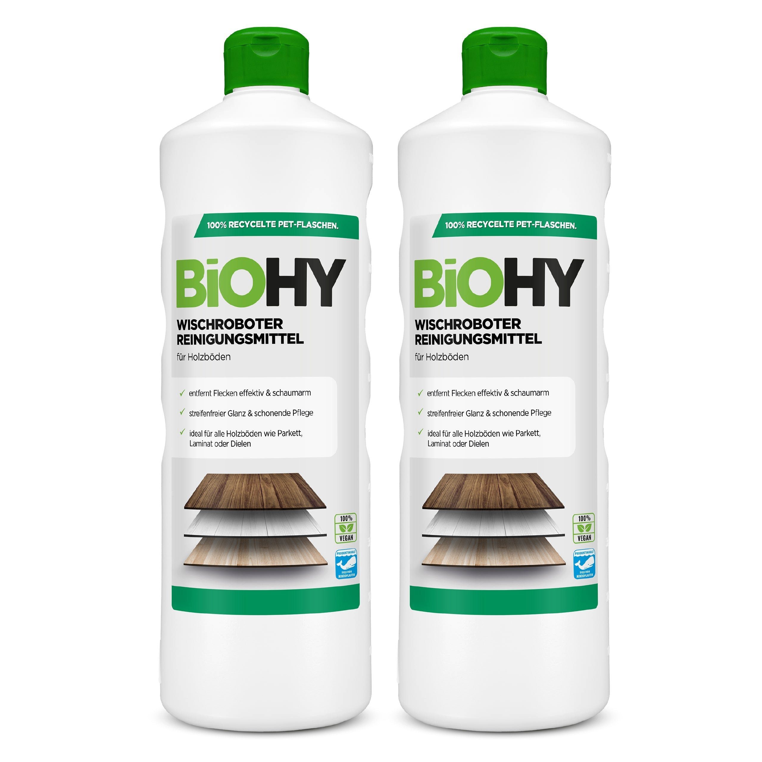 BiOHY Wischroboter Reinigungsmittel für Holzböden 2er Pack (2 x 1 Li... Vinyl- und Designbodenreiniger (Packung, [2-St)