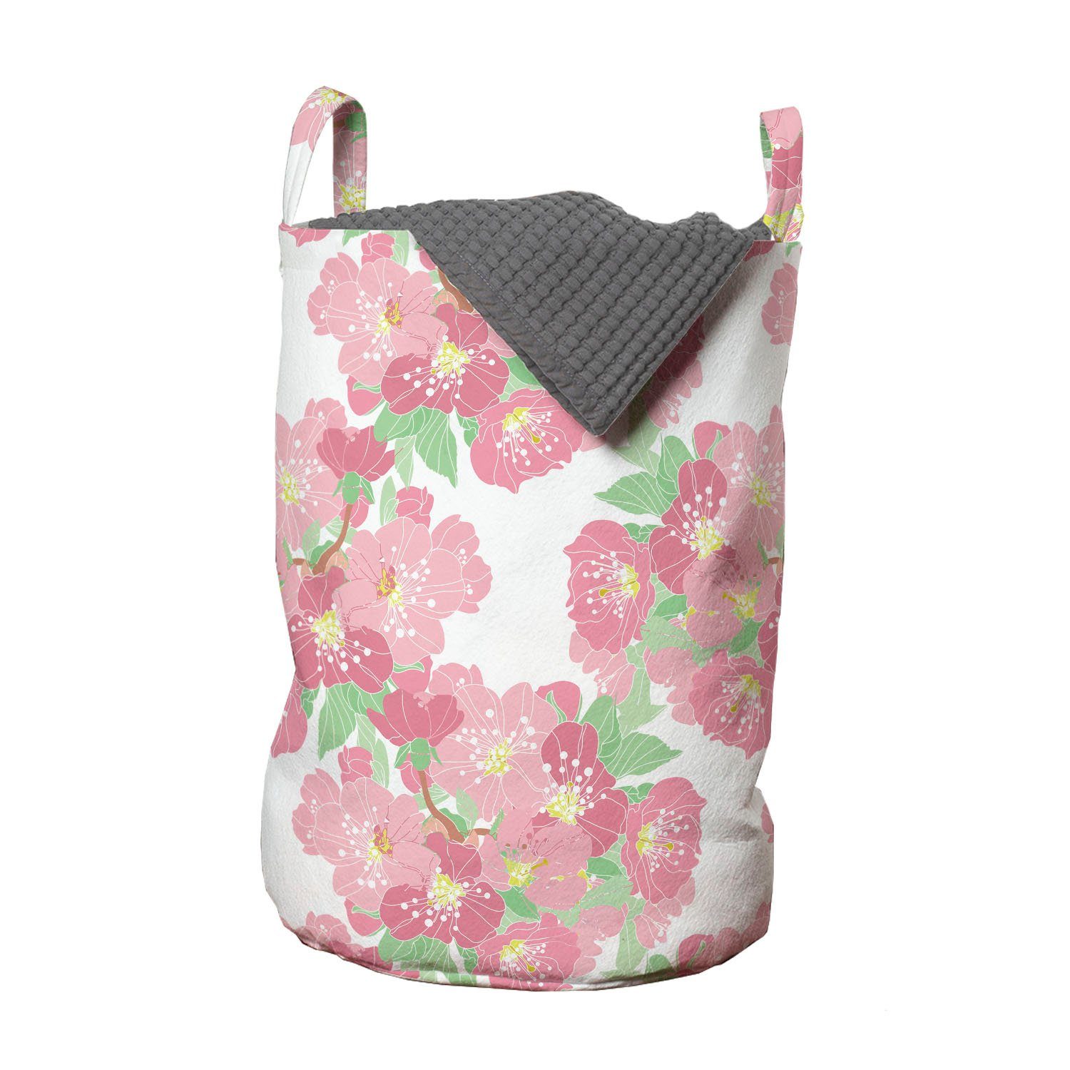 Bloom Wäschesäckchen mit Wäschekorb Griffen Abakuhaus für symbolische Waschsalons, Kirschblüte Kordelzugverschluss