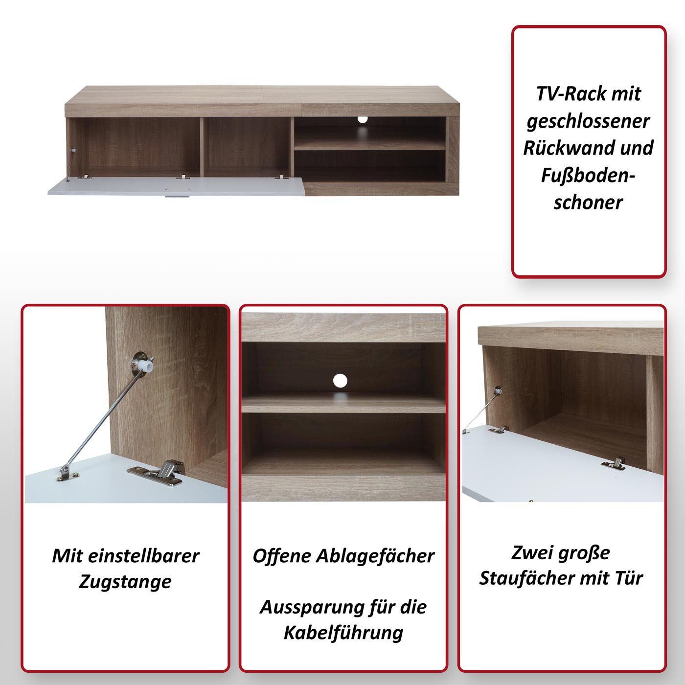 MCW TV-Rack MCW-L33-180, Inklusive Fußbodenschoner, Maximale Belastbarkeit Regal: 20 kg