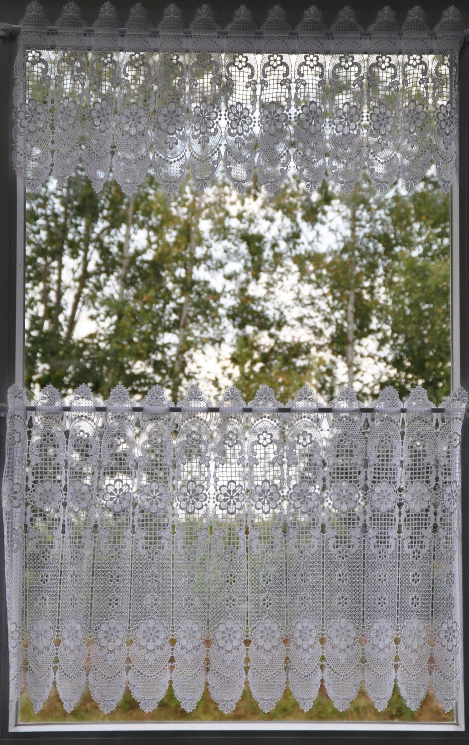 Stickereien Plauen Scheibengardine Blumenpanneau (1 St), Stangendurchzug, transparent, mit echter Plauener Spitze Stickerei