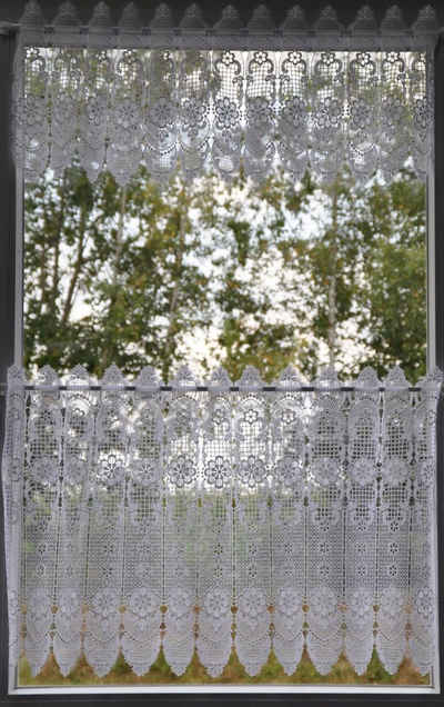Scheibengardine Blumenpanneau, Stickereien Plauen, Stangendurchzug (1 St), transparent, mit echter Plauener Spitze Stickerei
