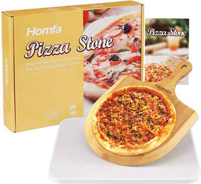 Homfa Pizzastein, Cordierit und Bambus, (1 Pizzastein, 1 Bambusspatel, 1 Rezept), Cordierit -Pizzaschaufel, Wurstbrett Pizzaspatel Paddelschäl - Italienischen Pizzaboden herstellen, Grill-Backofen, Kochbrot