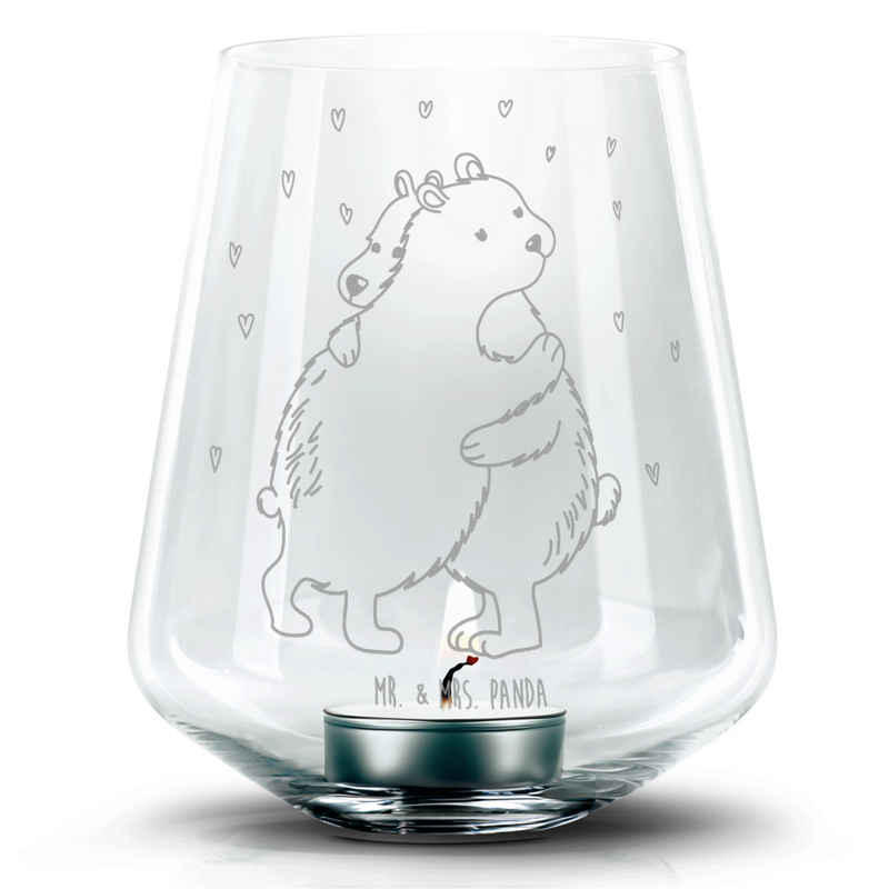 Mr. & Mrs. Panda Windlicht Eisbär Umarmen - Transparent - Geschenk, Tiere, Teelichtglas, Kerzeng (1 St), Individuelle Gravur