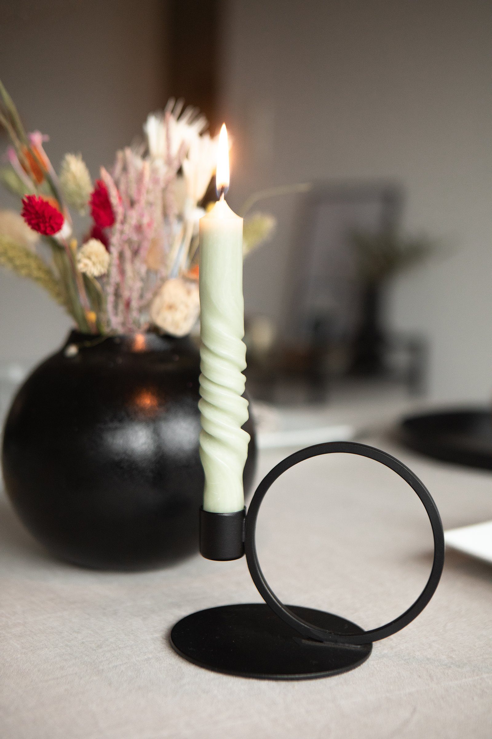 Gold Schwarz Living Kerzenständer Eisen ringförmiger und GEO 14x10cm Kerzenhalter, LaLe in aus