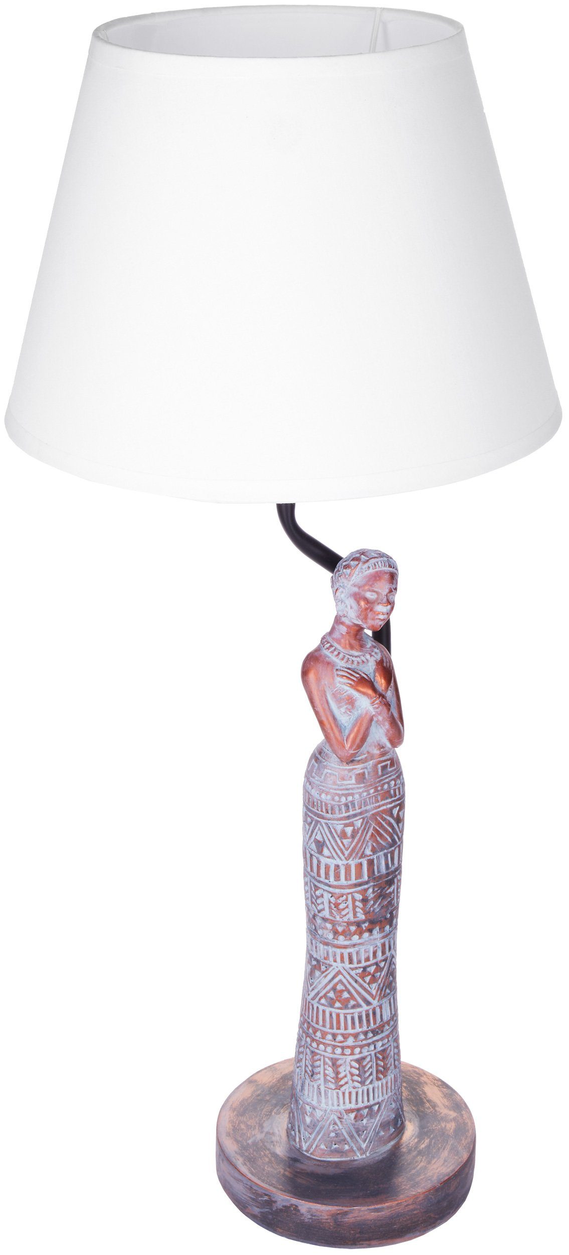 cm 58 ohne Lampe Motiv BRUBAKER Nachttischlampe Keramikfuß, Leuchtmittel, mit in Höhe Kupfer-Optik, Frau Tischleuchte Afrikanische