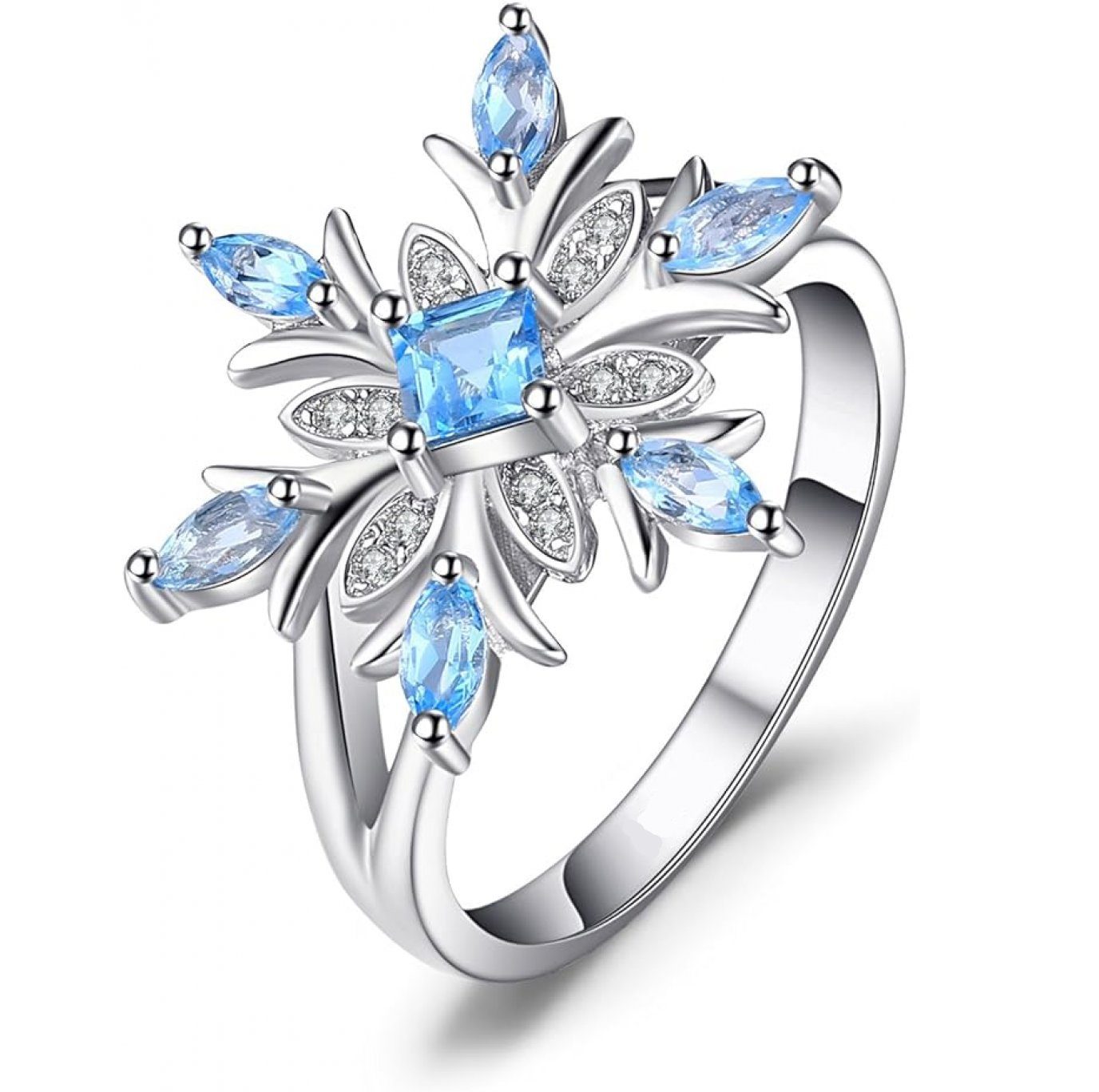 WaKuKa Diamantring Schneeflocke Naturstein Ring Frauen blau