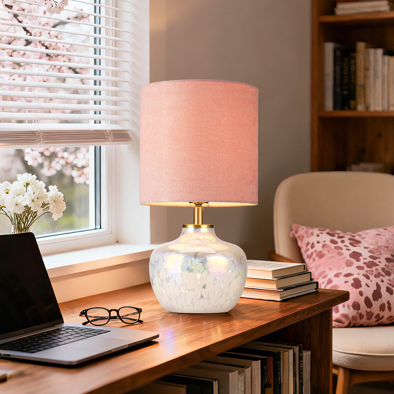 STANBOW Tischleuchte Tischlampe mit Glassockel & Stoffschirm, modern, E27, günstig online kaufen
