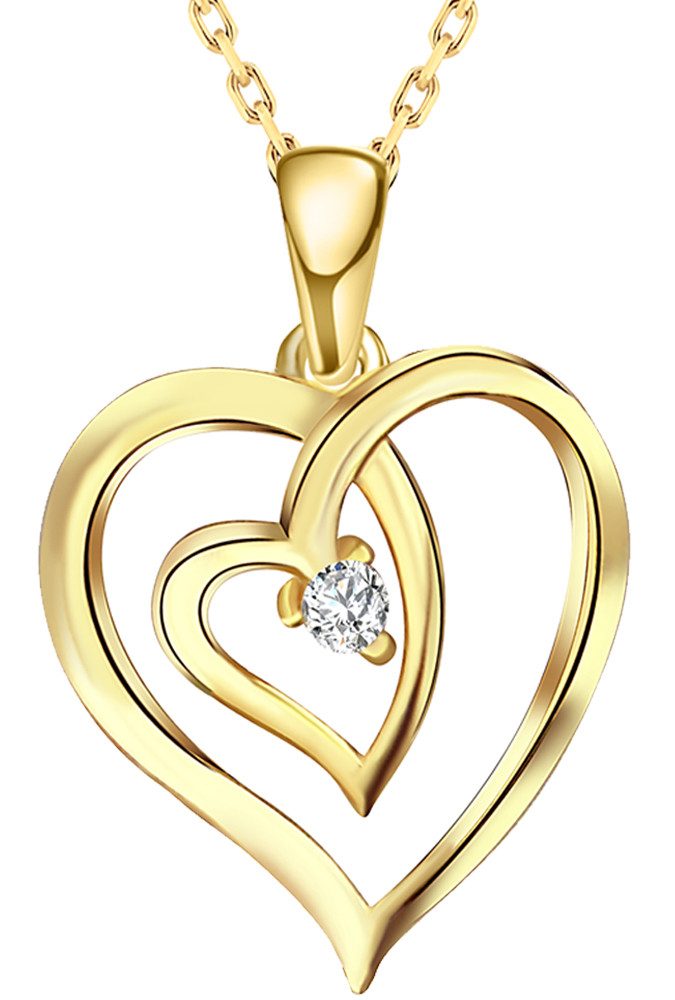 Limana Herzkette Halskette Damen Silber 925 gold vergoldet mit Herz-Anhänger Set (Jahrestag Weihnachten Liebe Geburtstag Hochzeitstag, Inkl. Schmuckdose Weihnachtsgeschenk Geschenk Muttertag Valentinstag), Hochzeitstag Geschenk Liebe Ehefrau Mutter Sie Frau Frauen Freundin