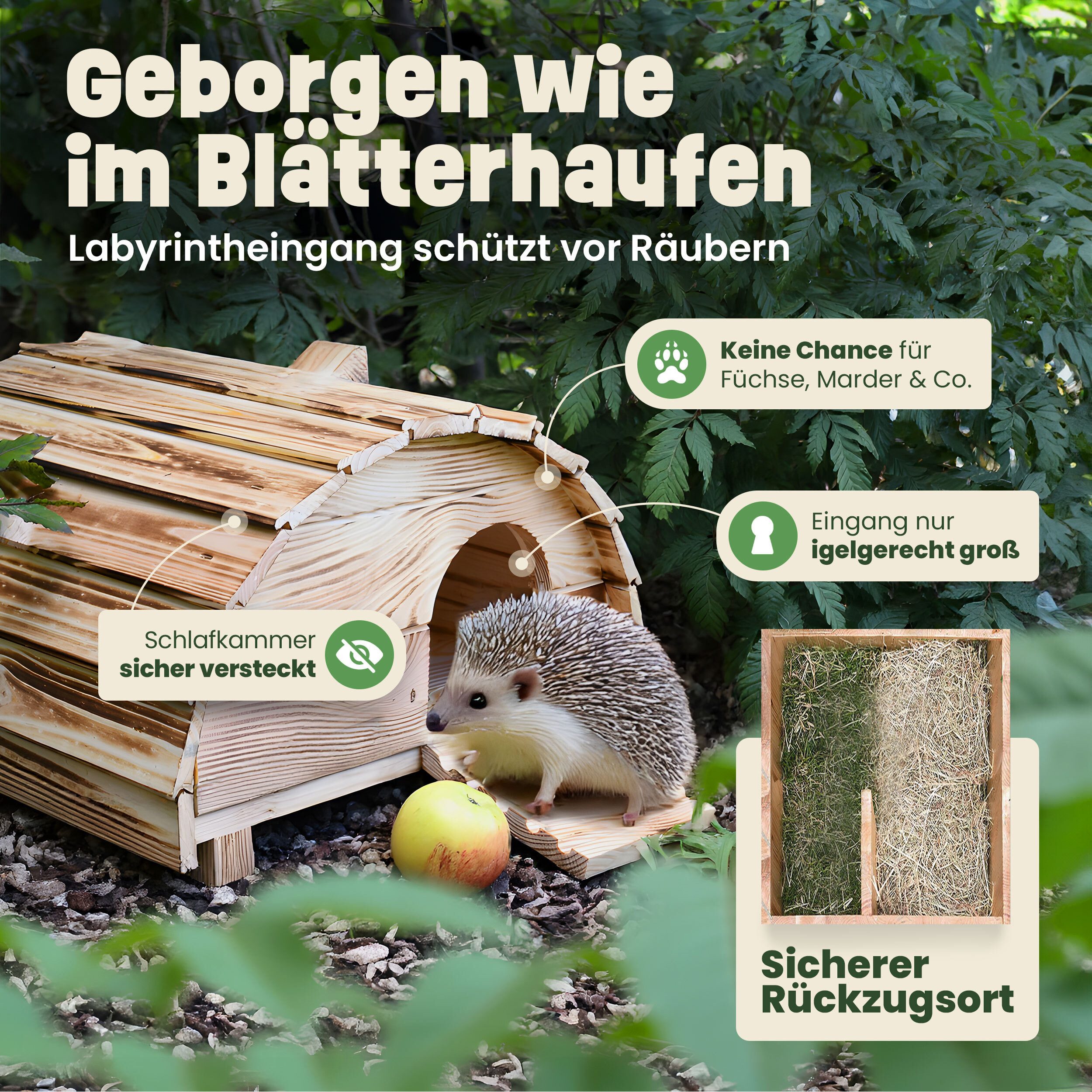 Zooprinz Igelhaus aus Massivholz mit Labyrintheingang, Winterfest, Wetterfest, Made in Europa