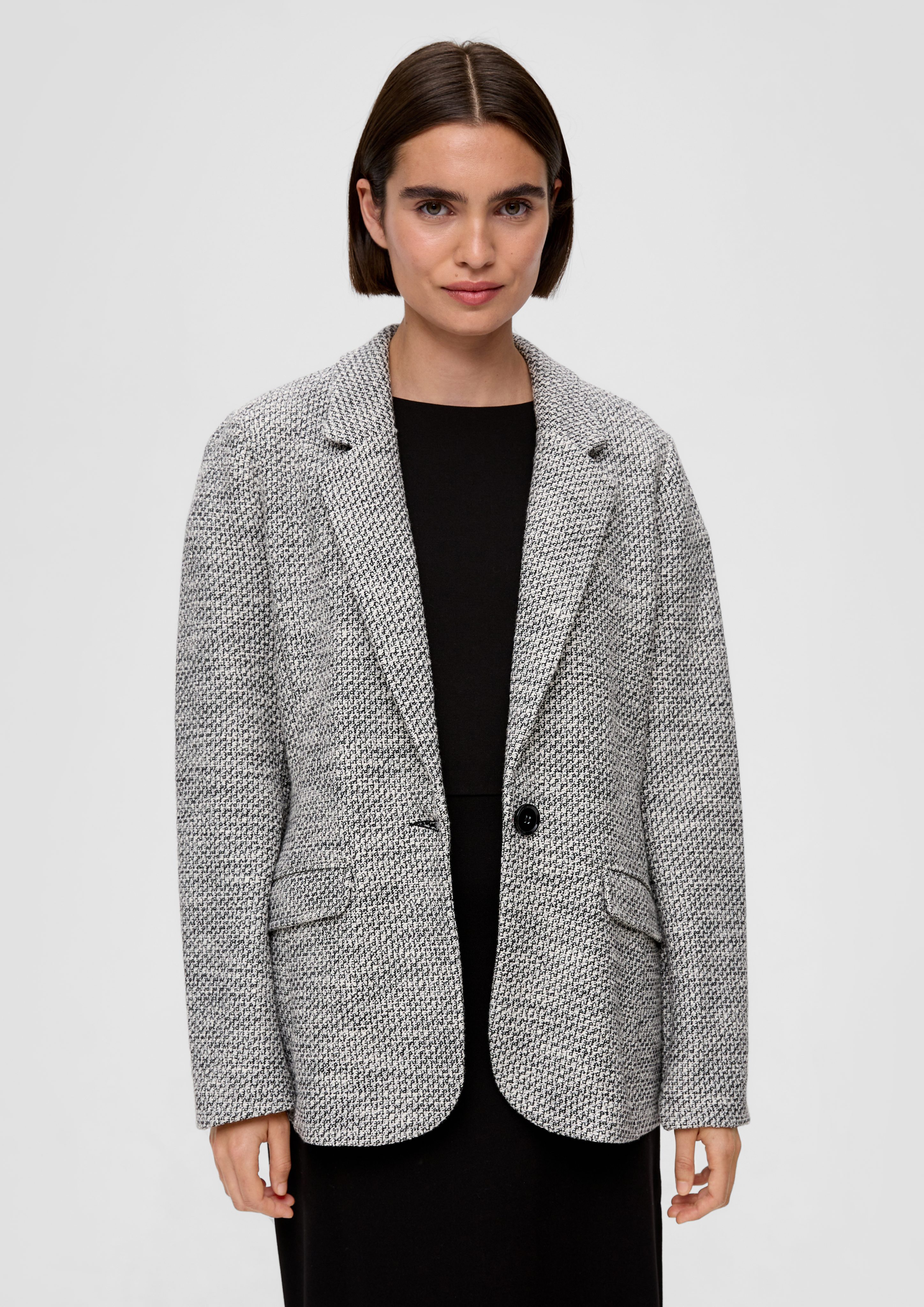 Jackenblazer Bouclé-Blazer aus Baumwollmix