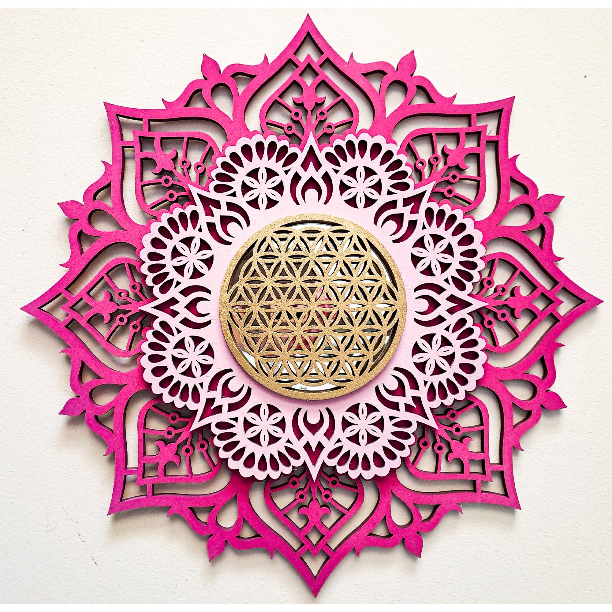 ORNAMENTI Wanddekoobjekt 3D MANDALA, Grosse moderne Wanddeko, Holzbild, 3 Schichten, Spiegel (moderne Deko Anhanger, Yoga Wandsculptur, stilvolle Wanddekoration, Wandpaneel, Ornament, geschnitz Wandrelief), Verzierung fur Zuhause, Wohnzimmer, Schlafzimmer, Wandkunst, 5 Größen