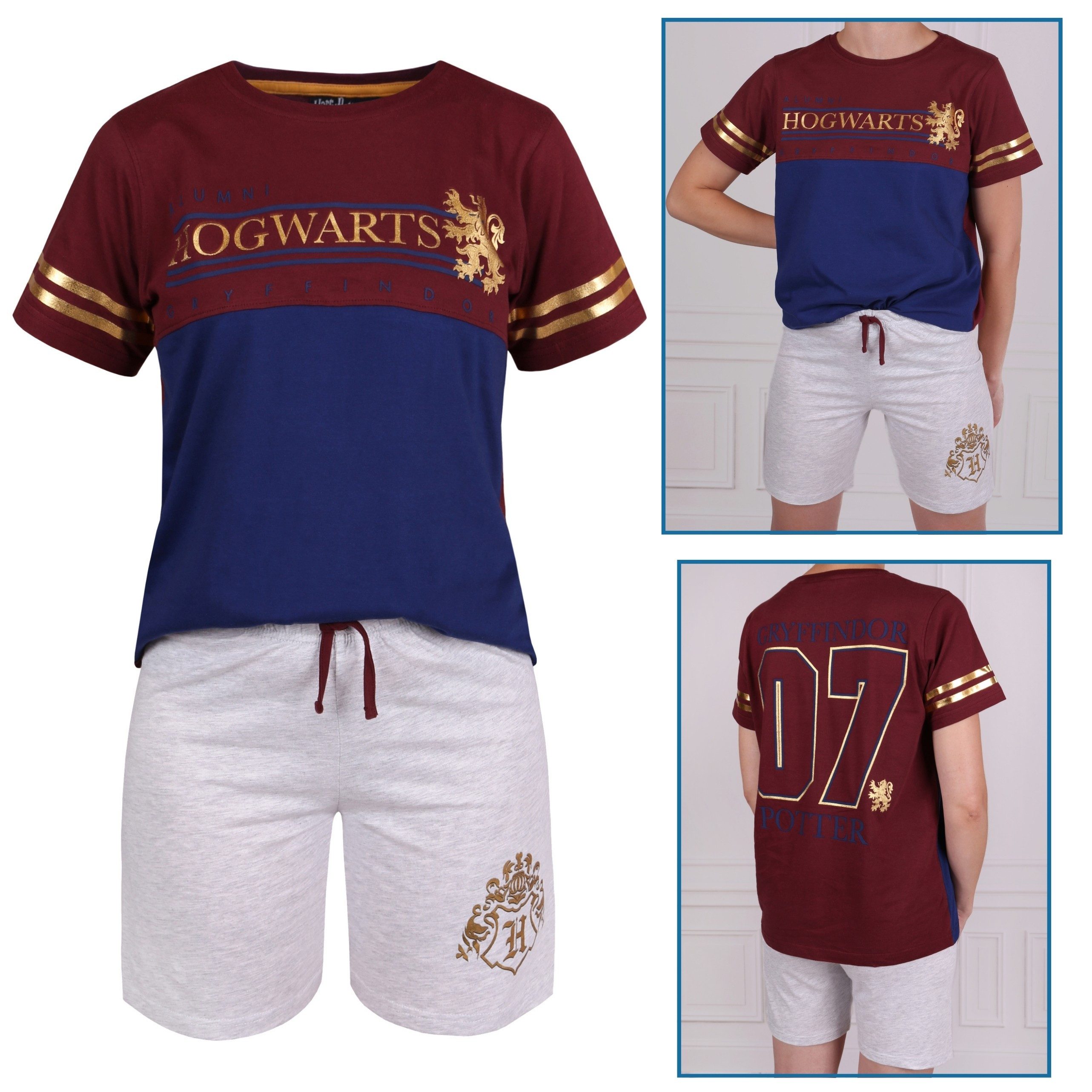 Schlafanzug HARRY POTTER Hogwarts grau-dunkelrotes Sommer Set, Jungen, 8-9 Jahre