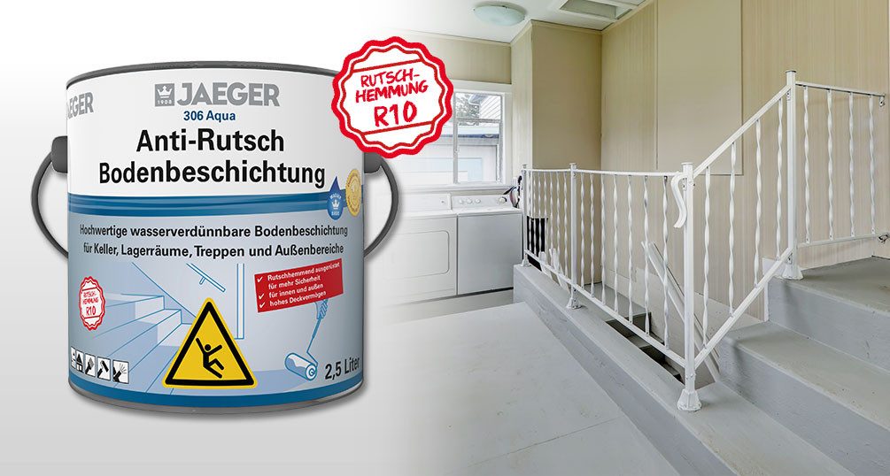 Jaegerlacke Bodenversiegelung Aqua Anti-Rutsch Bodenbeschichtung 306 seidenmatt (2,5 Liter), geprüfte Rutschhemmung R10, für innen und außen, rasche Trocknung