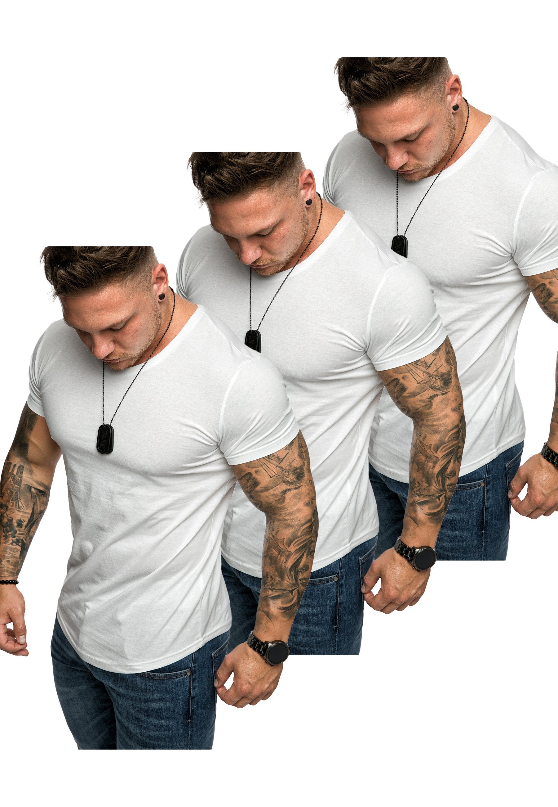 (3er-Pack) 3er-Pack Weiß) Amaci&Sons Oversize 3. T-Shirt mit V-Ausschnitt T-Shirt Herren (3x Basic BELLEVUE T-Shirts