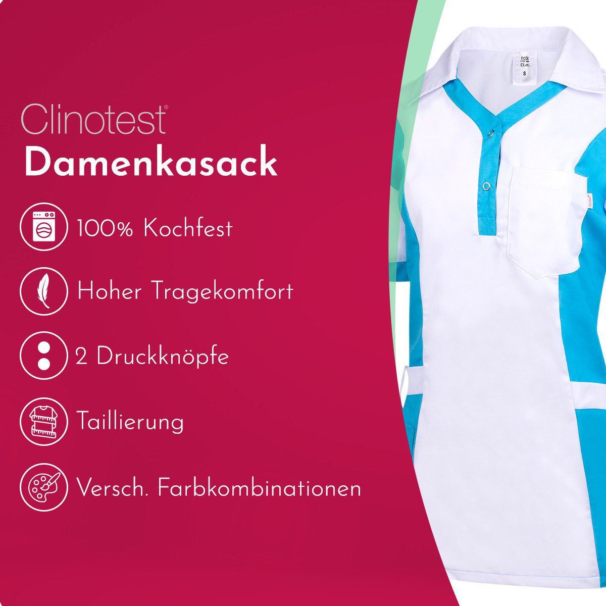 Clinotest Funktionsbluse Damenkasack "Julia", Schlupfkasack/Pflegekasack, verschiedene Farben