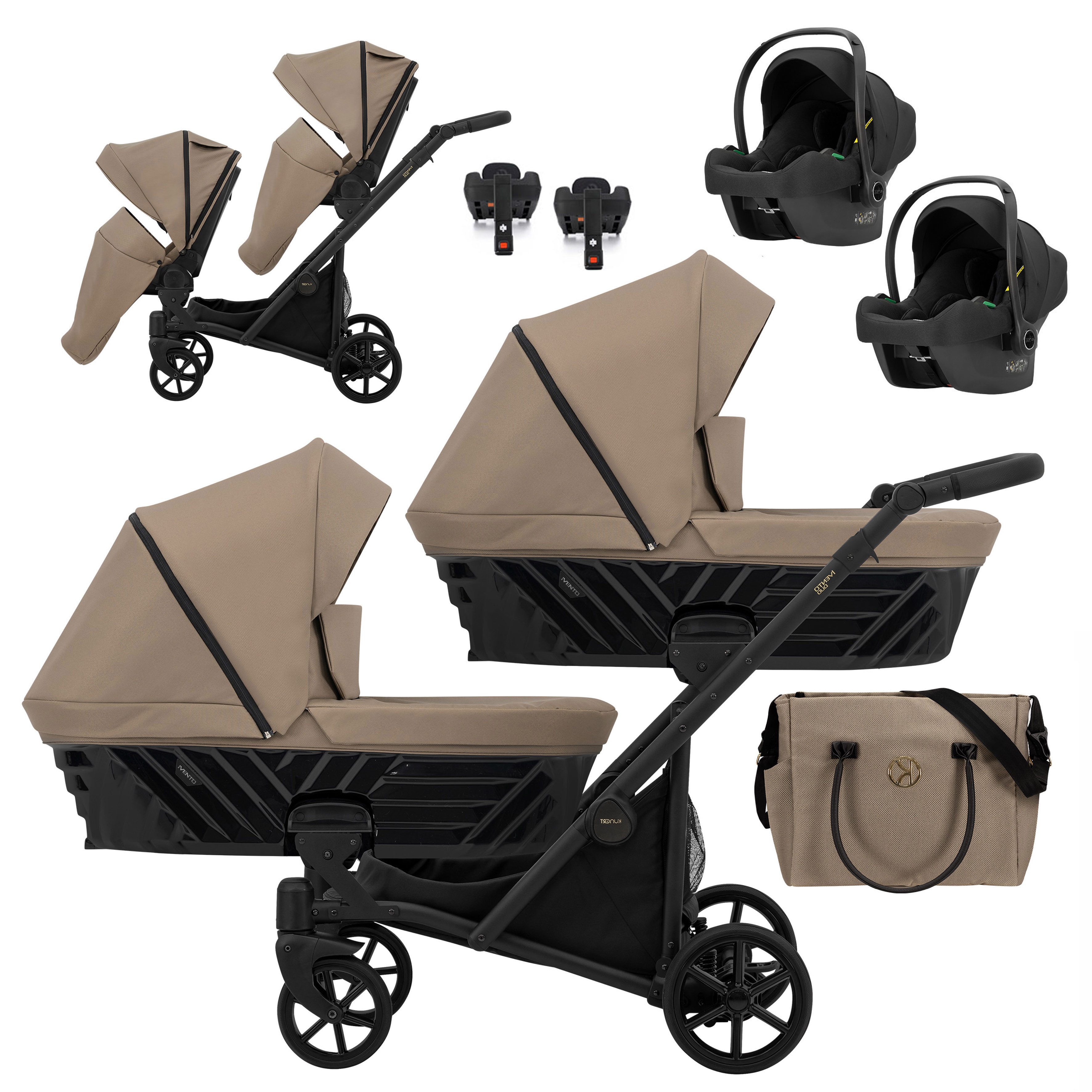 Zwillings-Kombikinderwagen Faster Duo 5 in 1 inkl. Sportsitze, Autositze, Iso Bases in 4 Farben