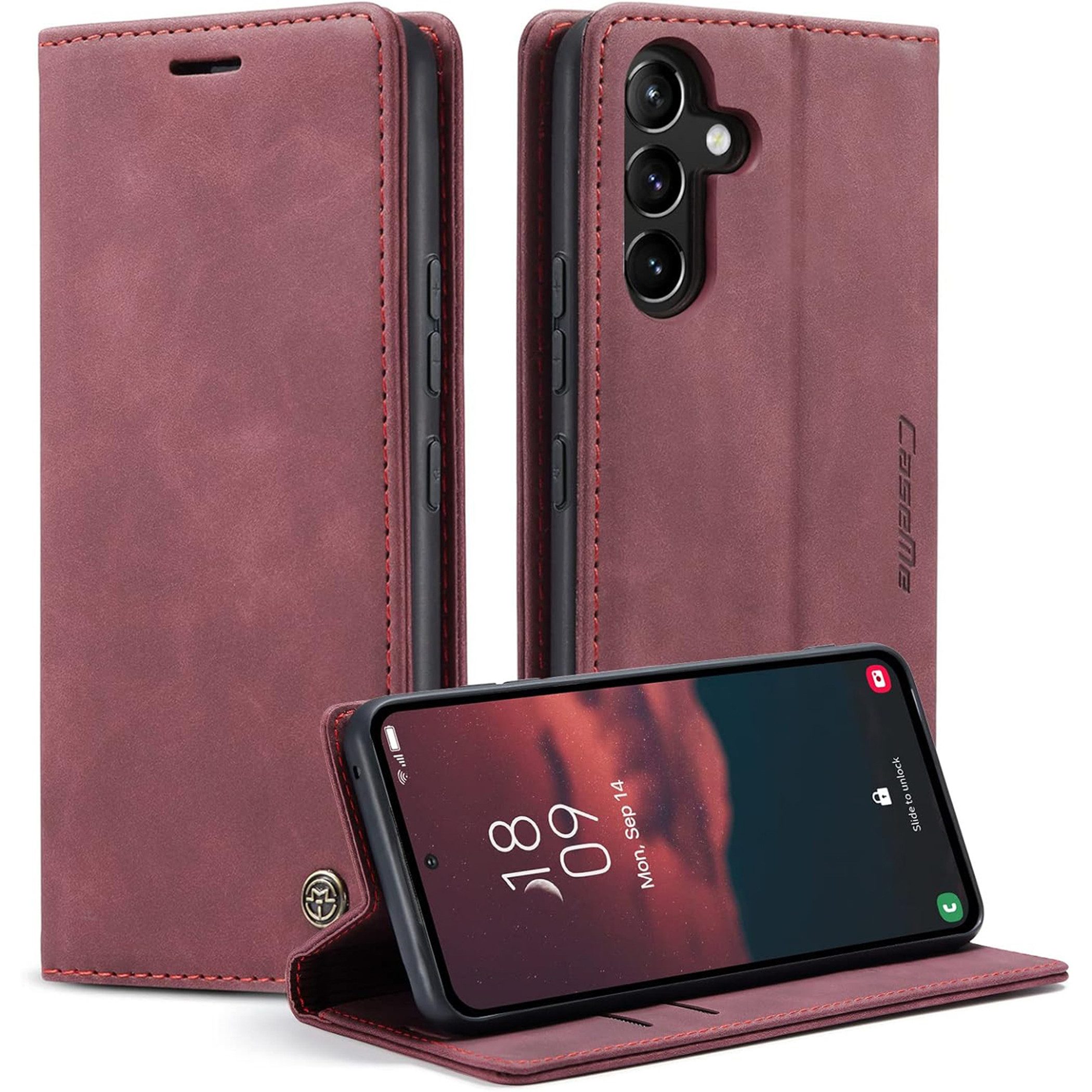 Wörleonline Handyhülle Flip Case für Samsung Galaxy A55 5G, Schutzhülle mit Magnetverschluss und zwei Kartenfächern, Klapphülle