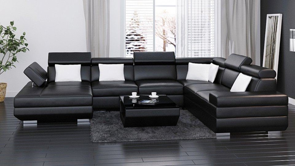 JVmoebel Ecksofa Ledersofa U-Form Sofa Couch Ecksofa Garnitur Design K5009 Sofort, 1 Teile, Made in Europa