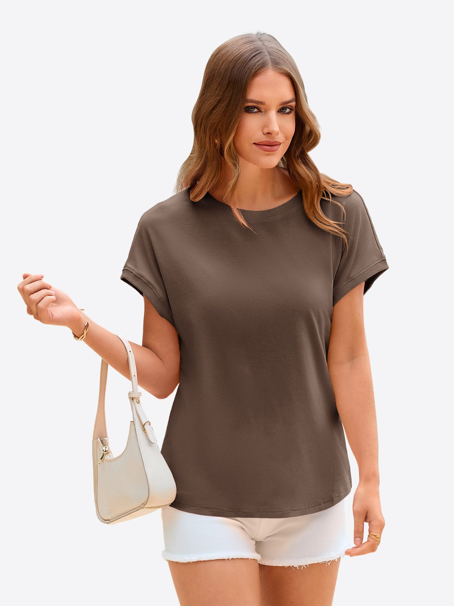 Imily Bela T-Shirt Damen Lässige Tunika-Tops mit Rundhalsausschnitt (Packun günstig online kaufen