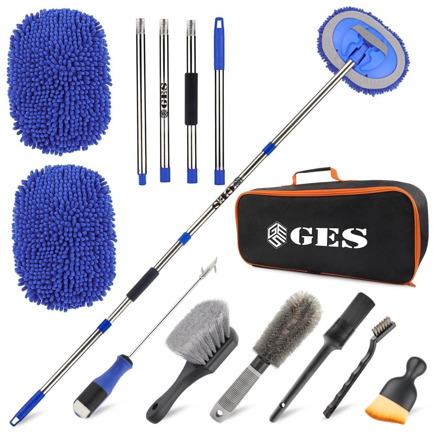 LuxusKollektion Wischmopp-Set Wischmopp Auto Teleskop 62 Zoll Mikrofaser Bürste Tasche Blau
